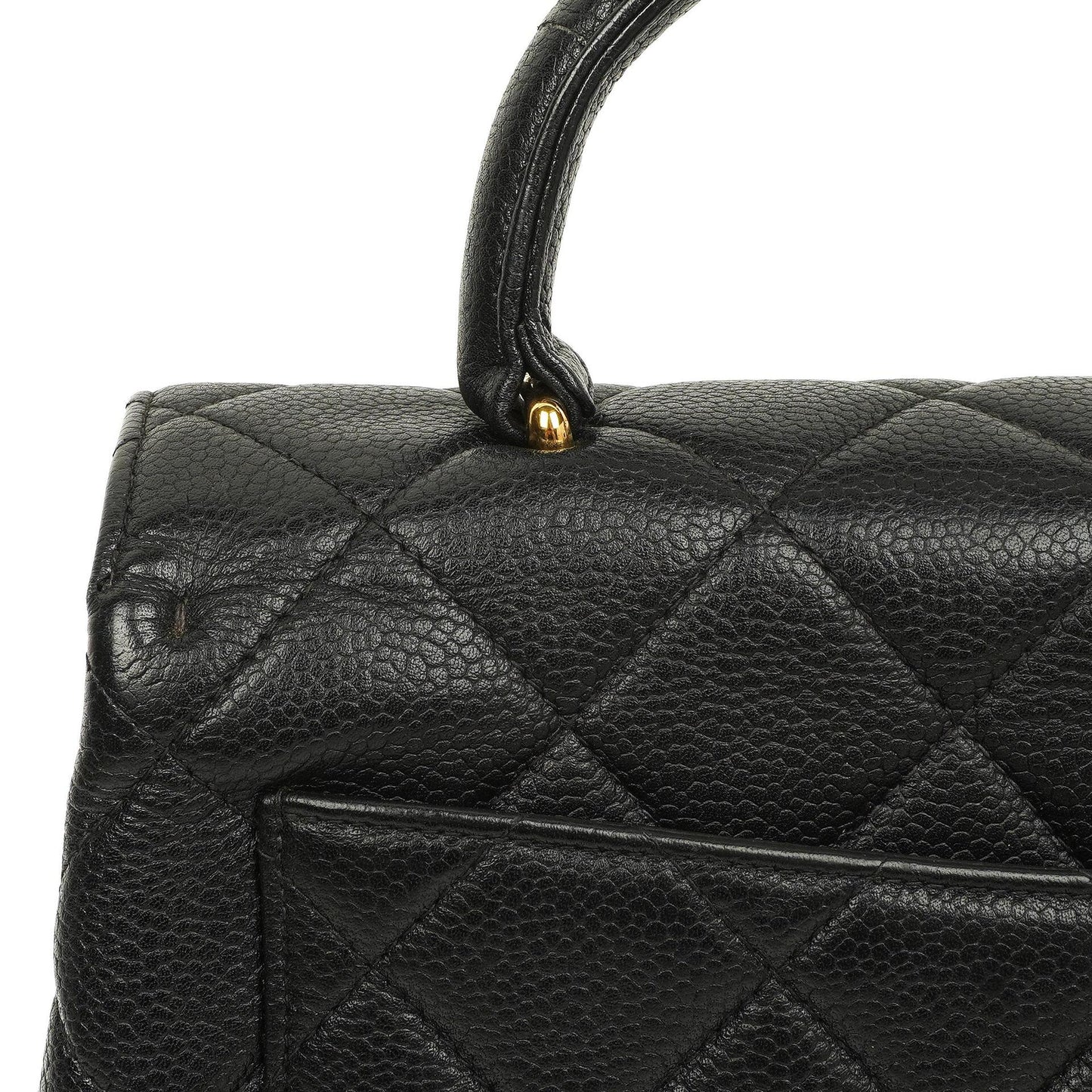 Chanel Kelly Black Quilted Caviar Leather Top Handle Bag With 24K Gold-Plated Hardware, 1996-1997
