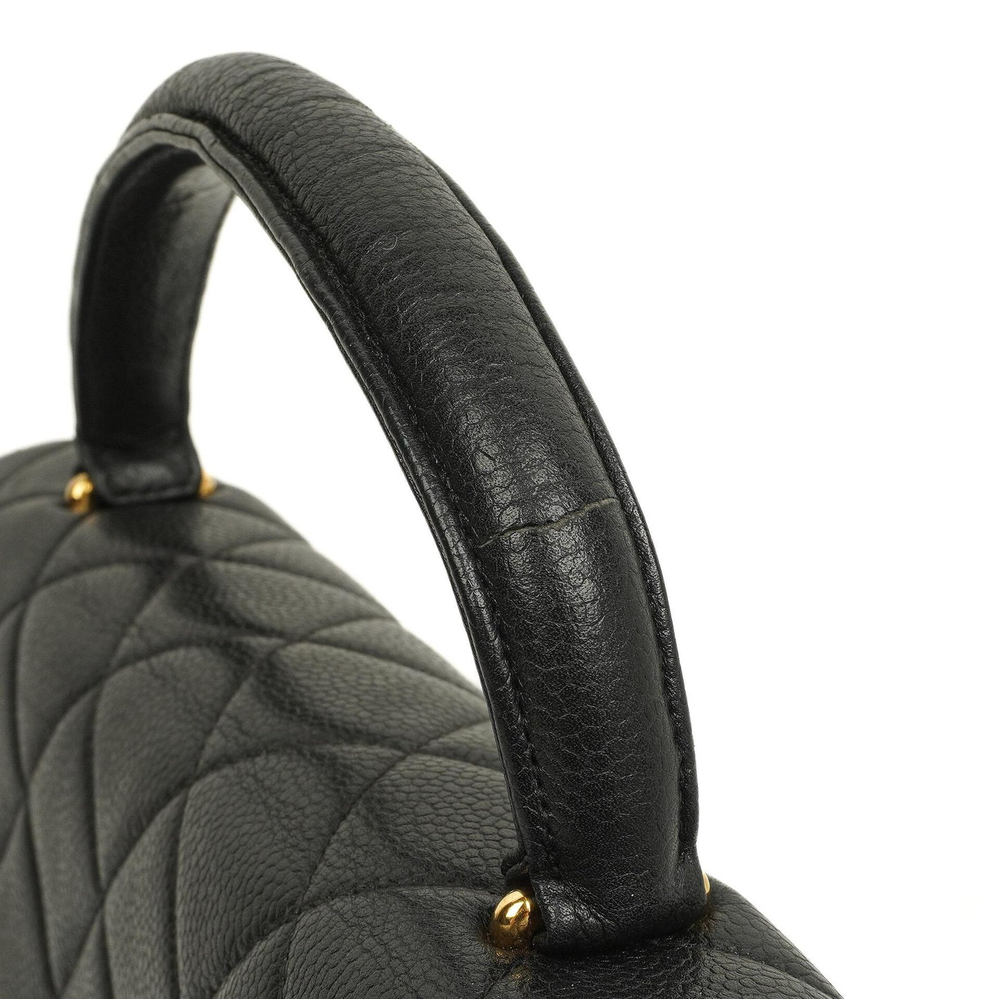 Chanel Kelly Black Quilted Caviar Leather Top Handle Bag With 24K Gold-Plated Hardware, 1996-1997