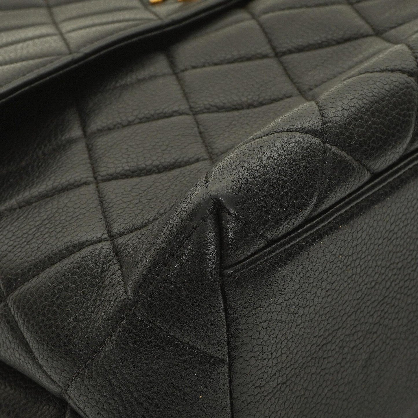 Chanel Kelly Black Quilted Caviar Leather Top Handle Bag With 24K Gold-Plated Hardware, 1996-1997