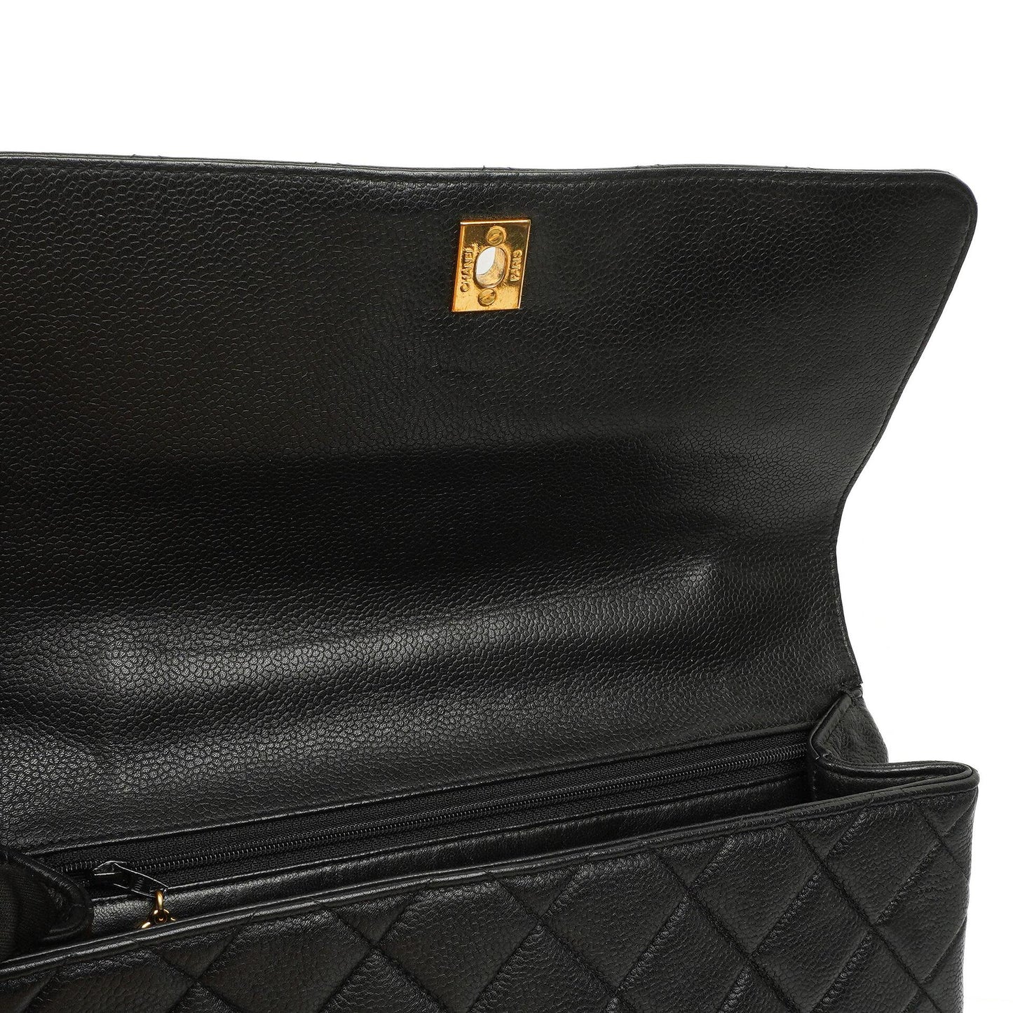 Chanel Kelly Black Quilted Caviar Leather Top Handle Bag With 24K Gold-Plated Hardware, 1996-1997