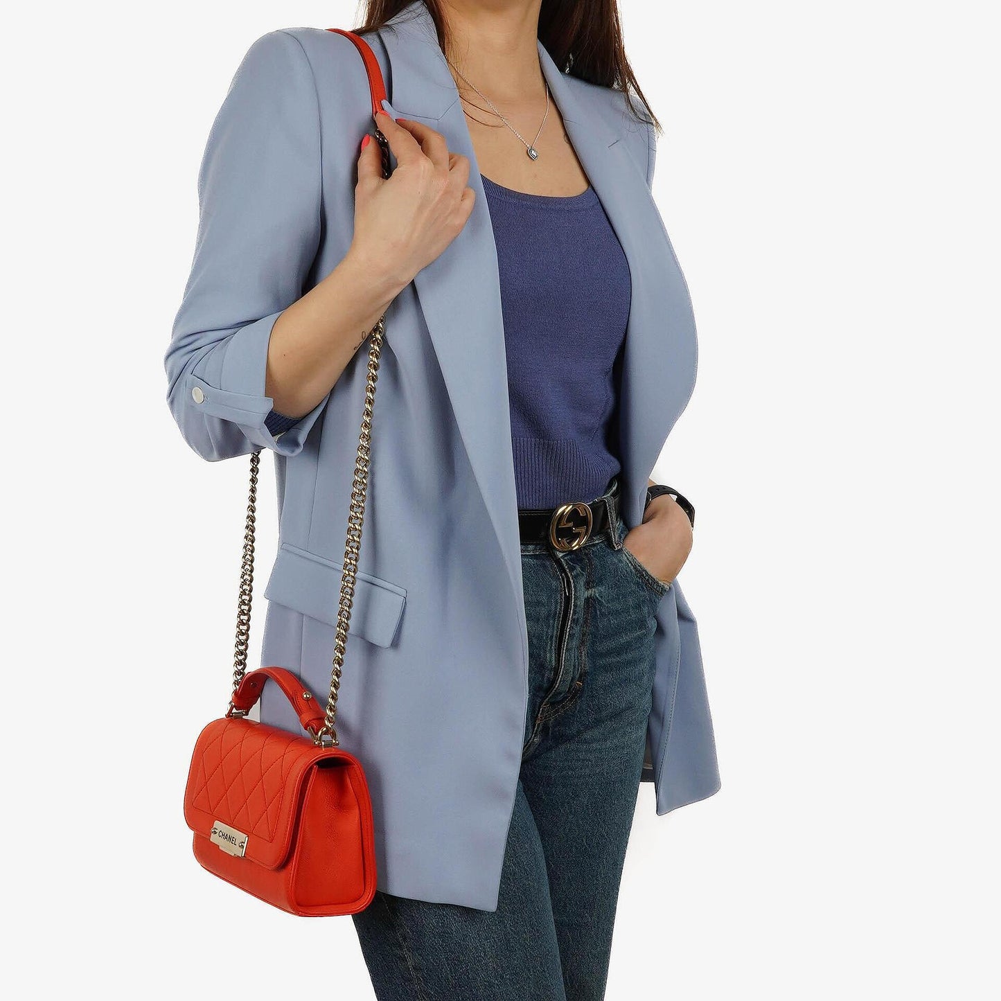 Chanel Label Click Flap Red in Quilted Calfskin With Gold-Tone Hardware