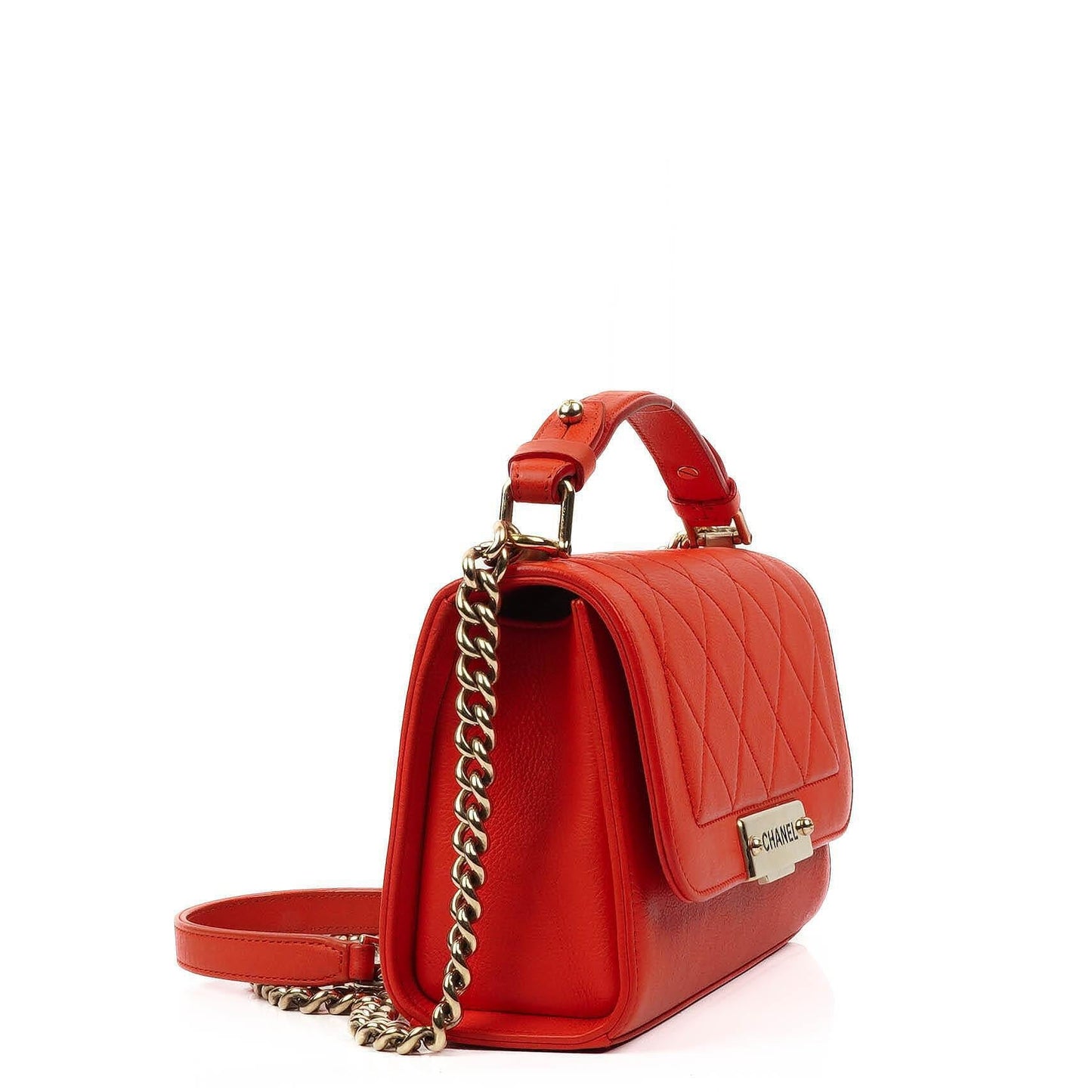 Chanel Label Click Flap Red in Quilted Calfskin With Gold-Tone Hardware