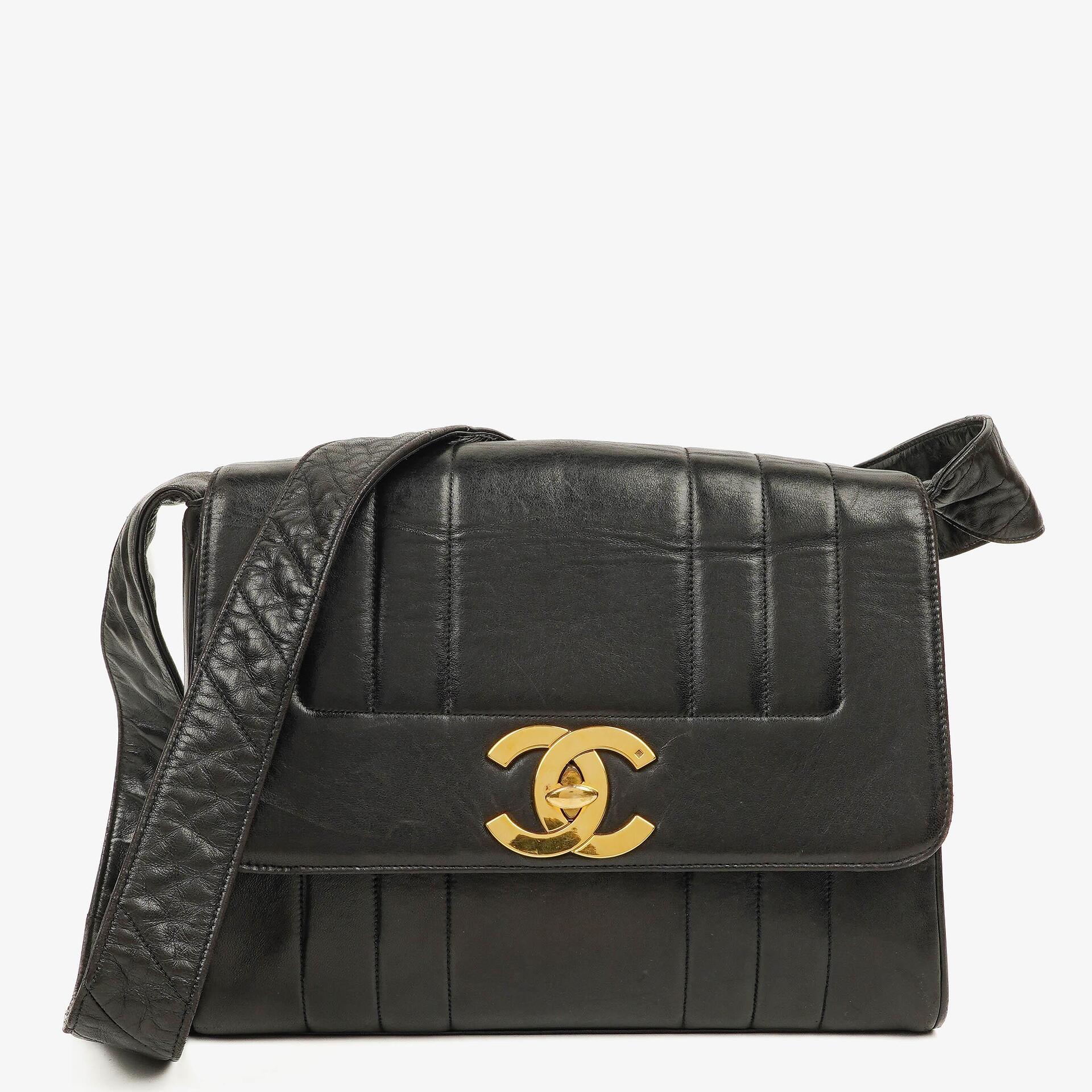 Chanel Lambskin Black Vertical Quilted Maxi CC Flap Shoulder Bag