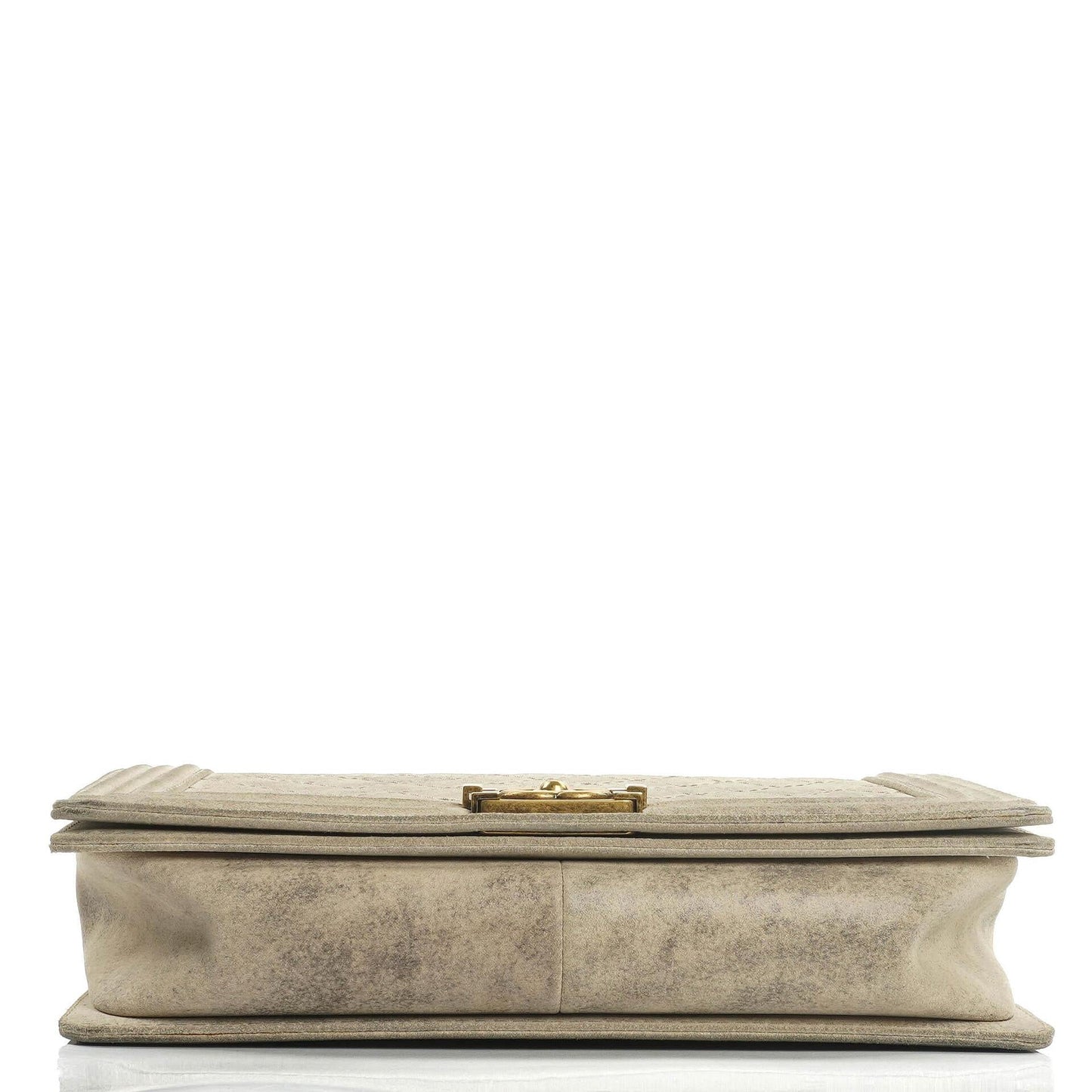 Chanel Large Boy 2013 Metiers D’Art Neutral Quilted Distressed Suede Flap Bag With Aged Gold Hardware