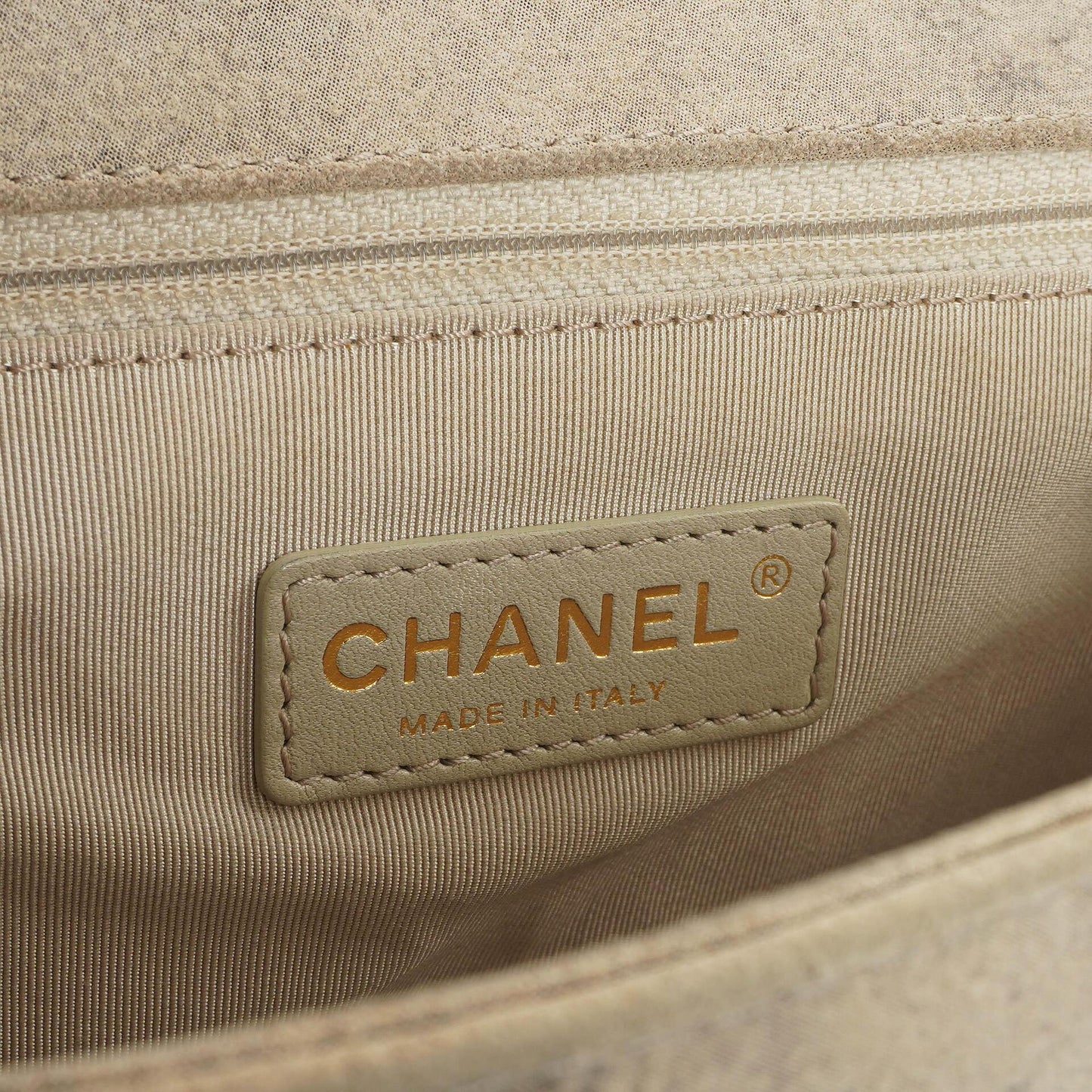 Chanel Large Boy 2013 Metiers D’Art Neutral Quilted Distressed Suede Flap Bag With Aged Gold Hardware