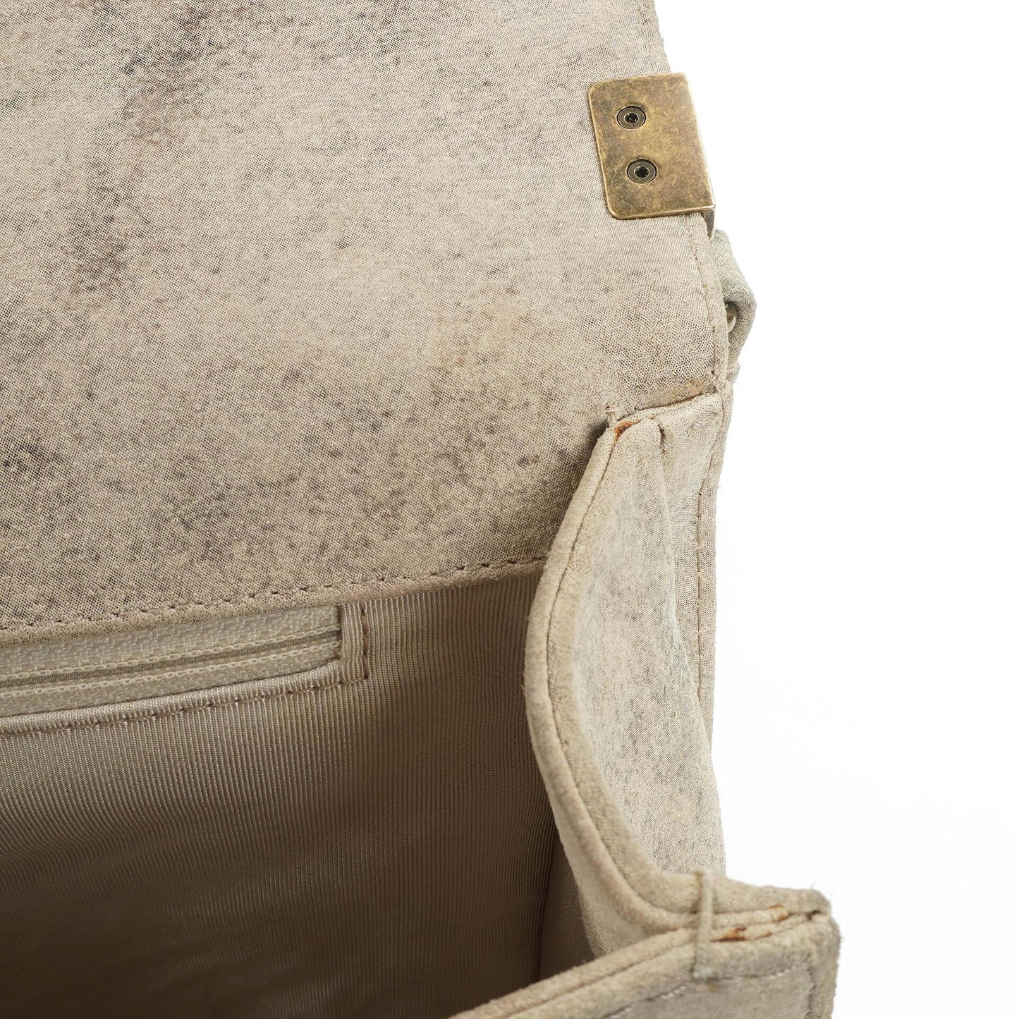 Chanel Large Boy 2013 Metiers D’Art Neutral Quilted Distressed Suede Flap Bag With Aged Gold Hardware
