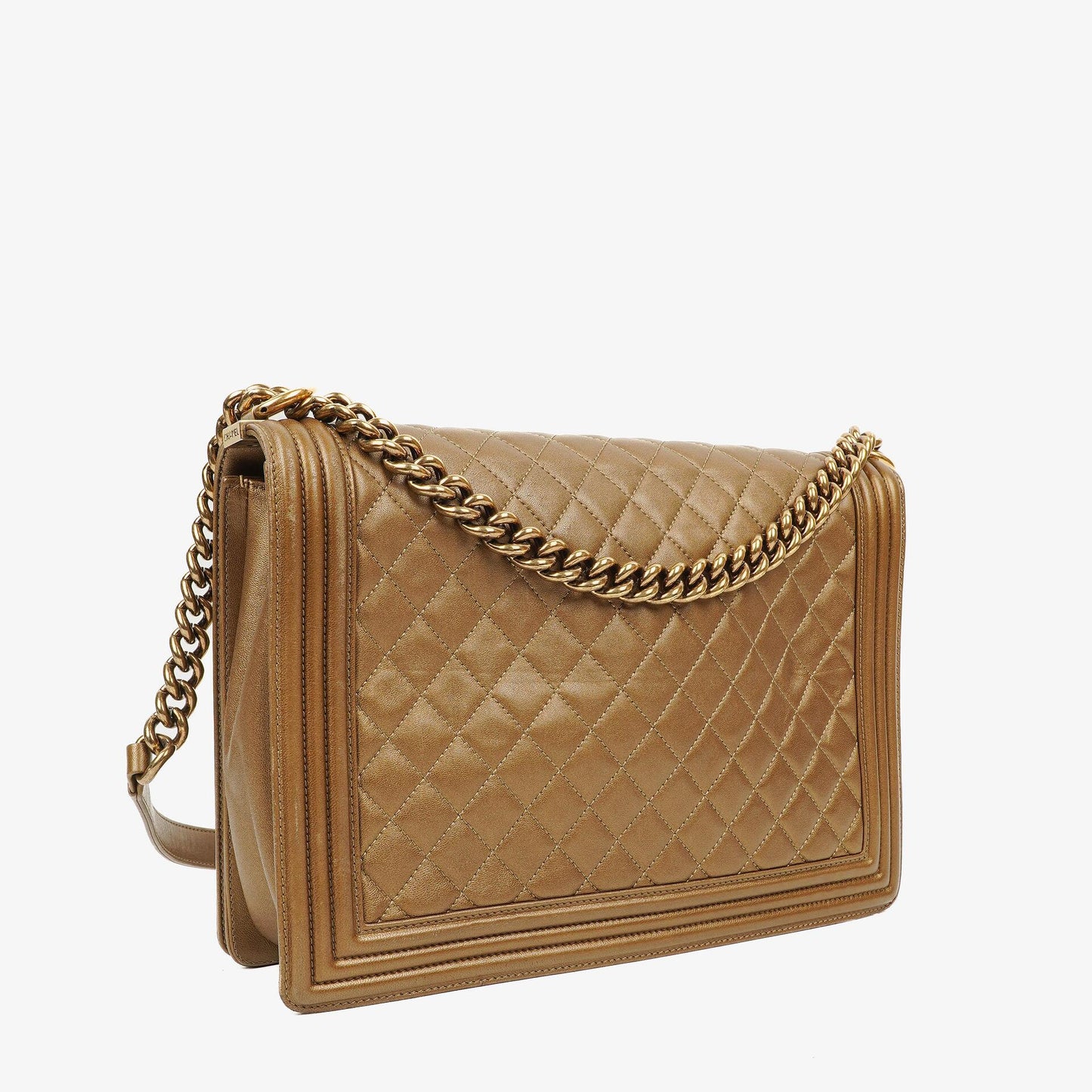 Chanel Large Boy Gold Metalic Quilted Flap Bag With Aged Gold Hardware