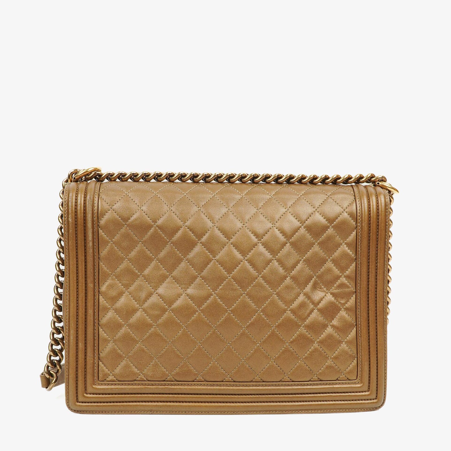 Chanel Large Boy Gold Metalic Quilted Flap Bag With Aged Gold Hardware