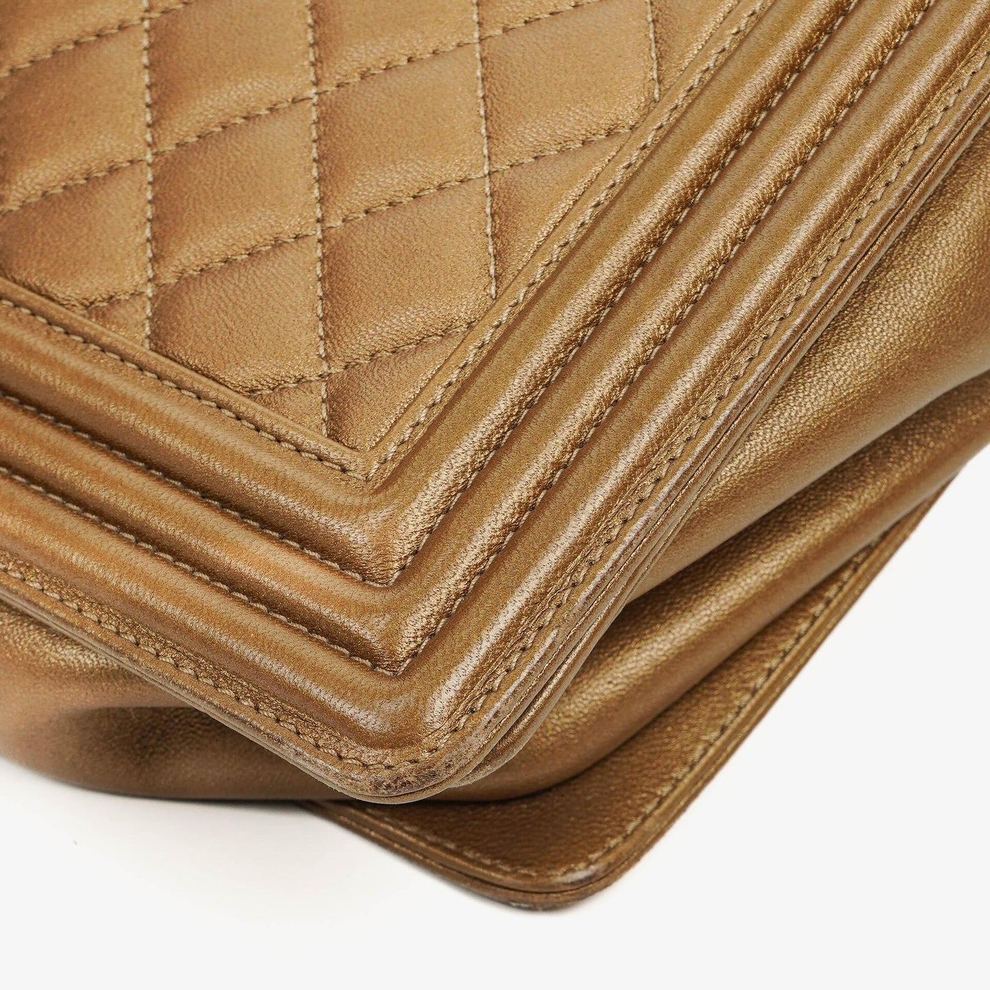 Chanel Large Boy Gold Metalic Quilted Flap Bag With Aged Gold Hardware