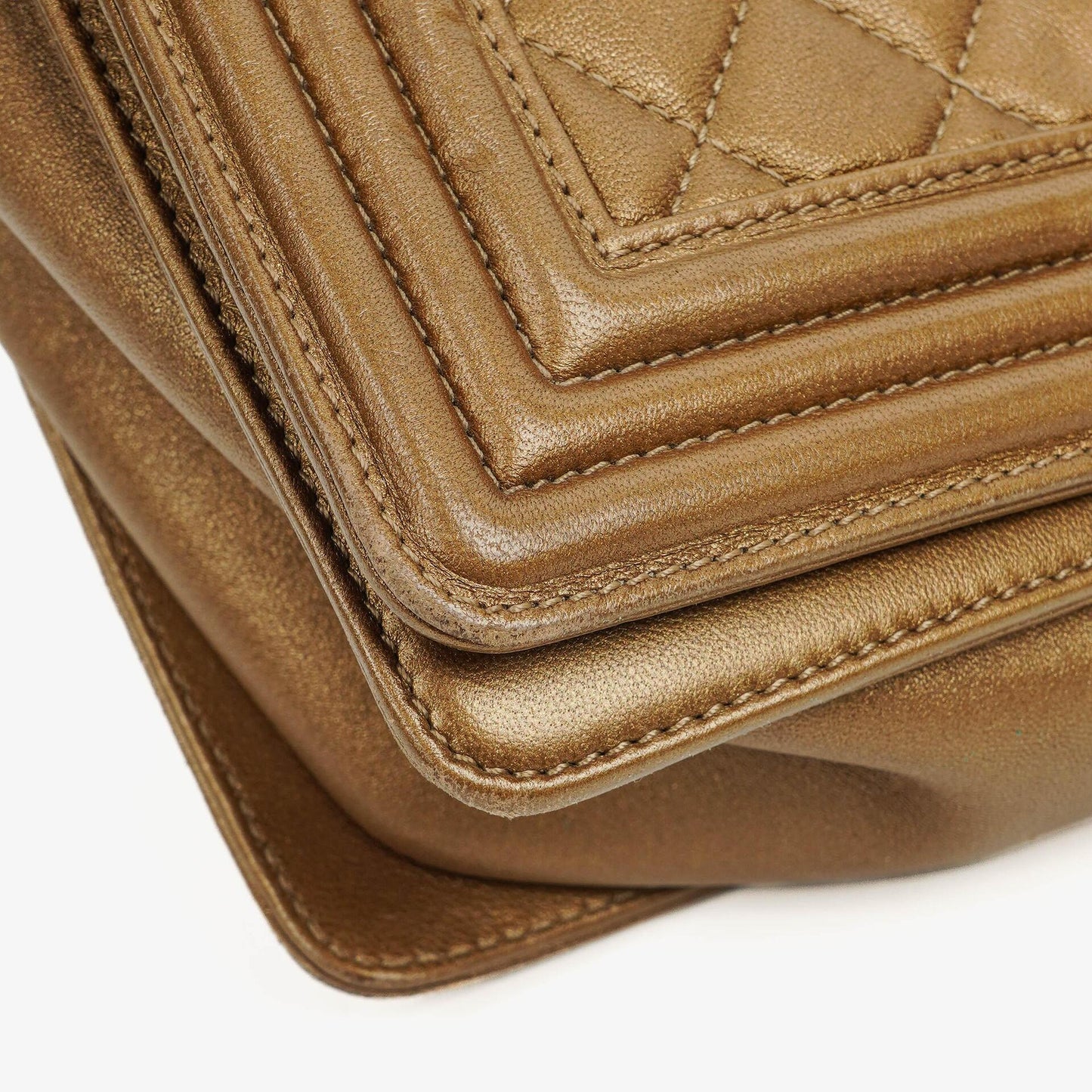 Chanel Large Boy Gold Metalic Quilted Flap Bag With Aged Gold Hardware