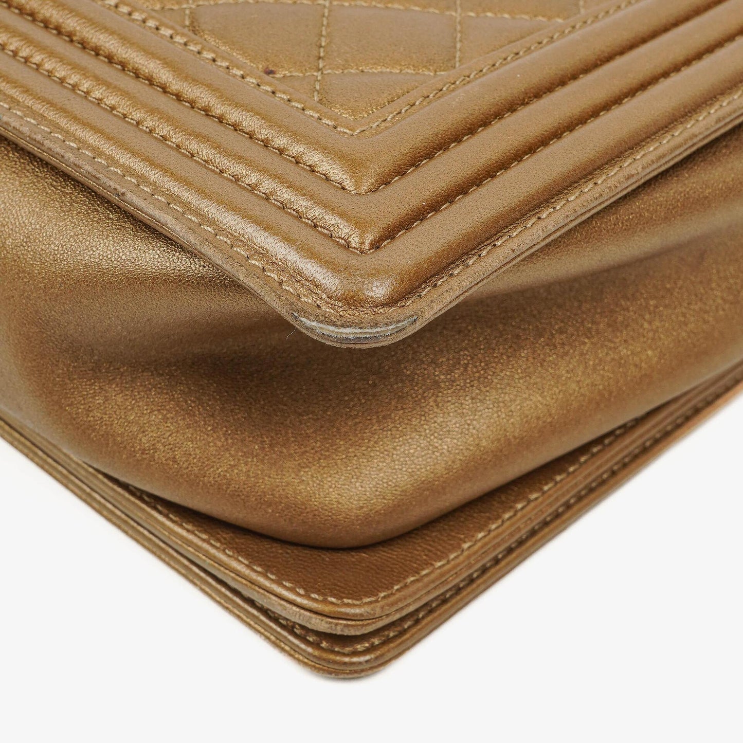 Chanel Large Boy Gold Metalic Quilted Flap Bag With Aged Gold Hardware