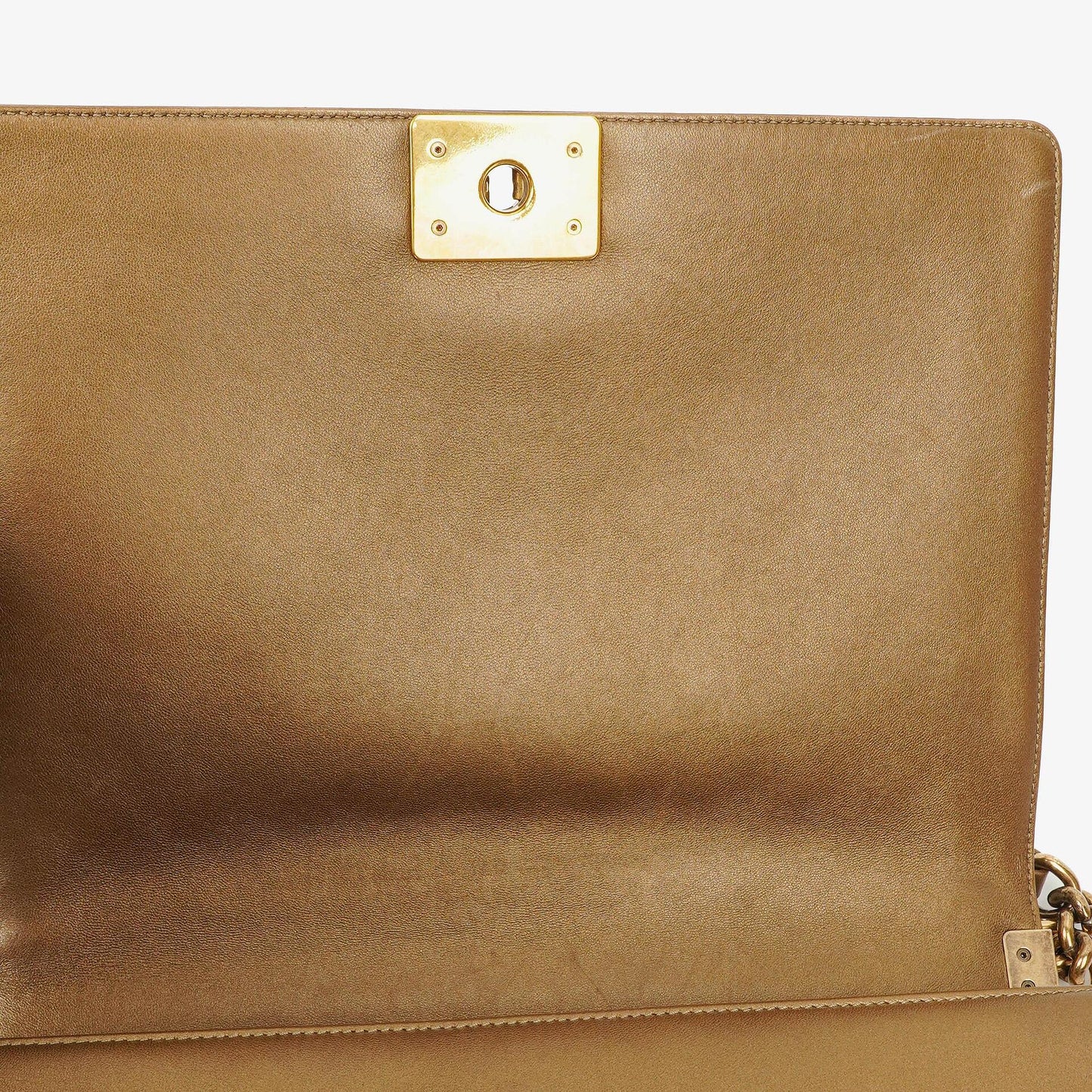 Chanel Large Boy Gold Metalic Quilted Flap Bag With Aged Gold Hardware