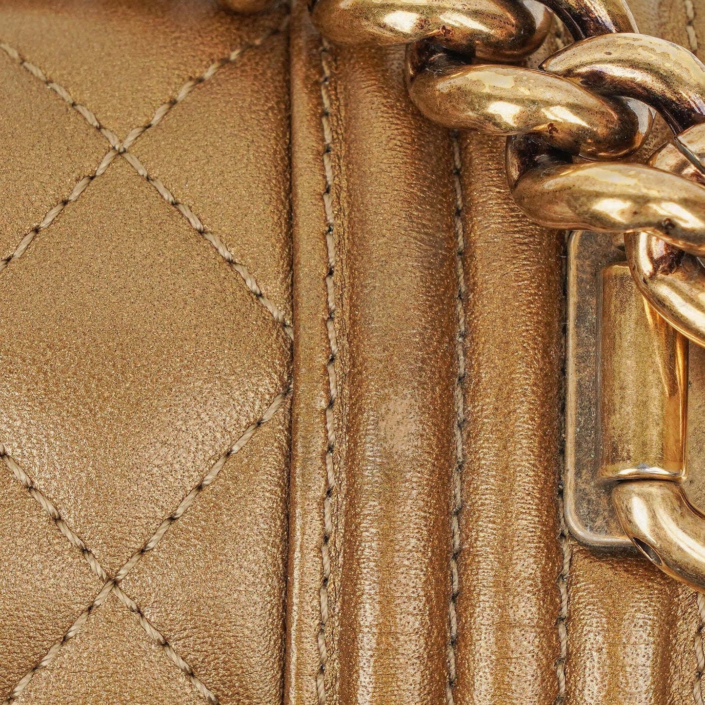 Chanel Large Boy Gold Metalic Quilted Flap Bag With Aged Gold Hardware
