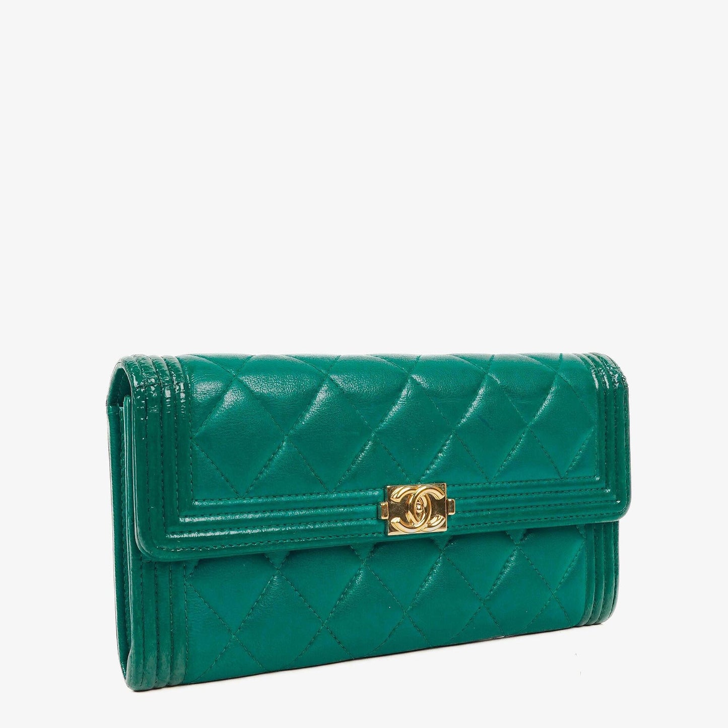 Chanel Large Boy Gusset Metallic Turquoise Lambskin Quilted Flap Wallet