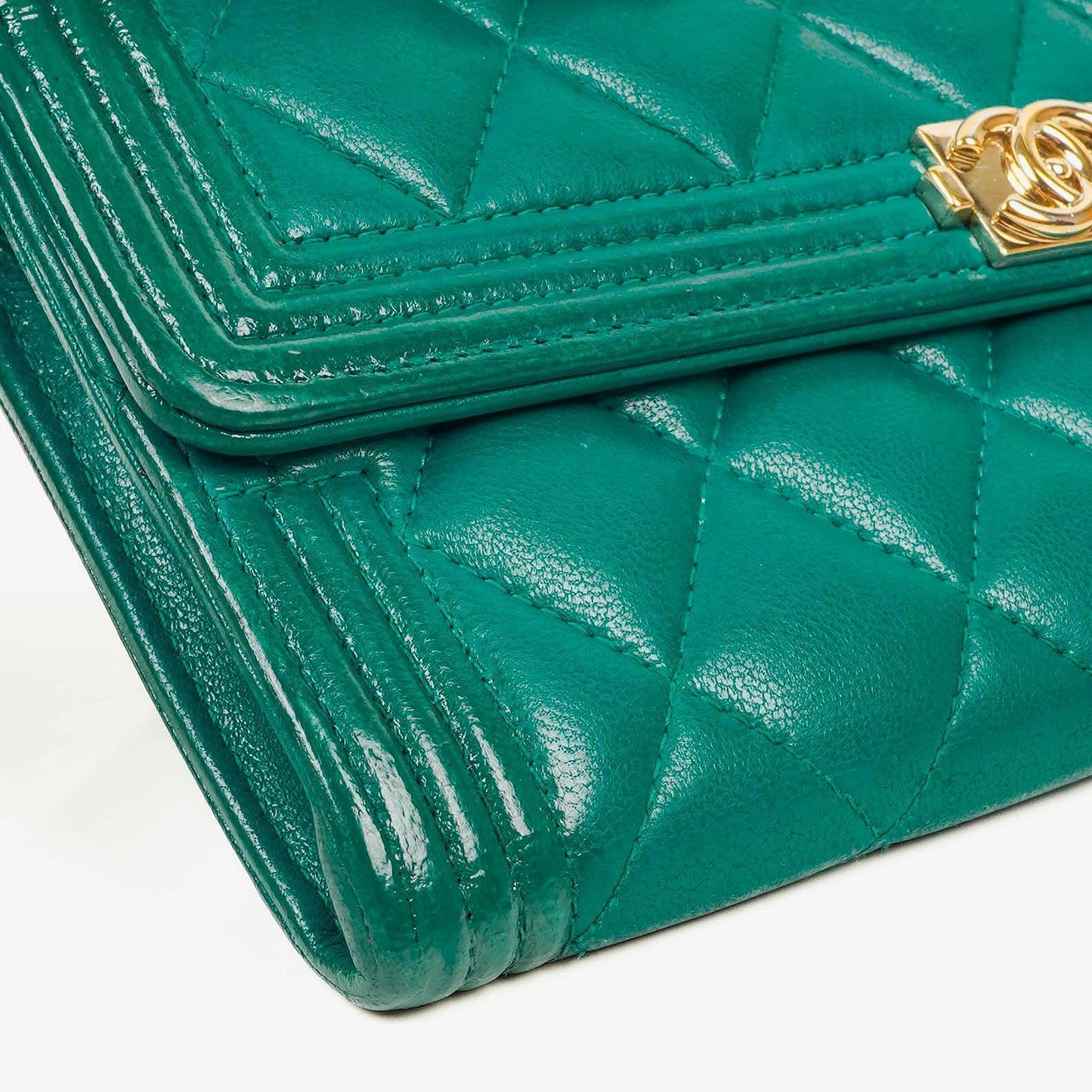 Chanel Large Boy Gusset Metallic Turquoise Lambskin Quilted Flap Wallet