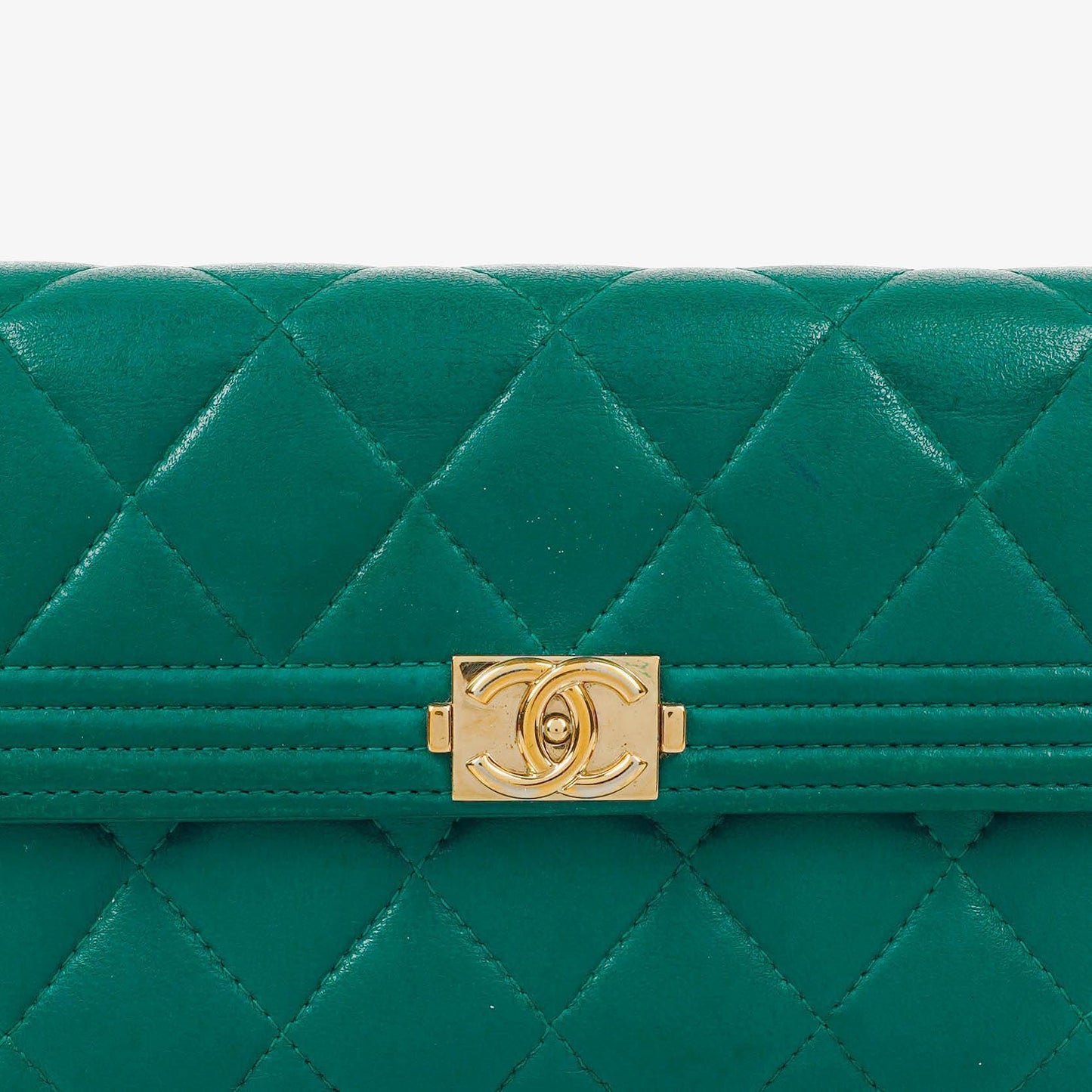 Chanel Large Boy Gusset Metallic Turquoise Lambskin Quilted Flap Wallet