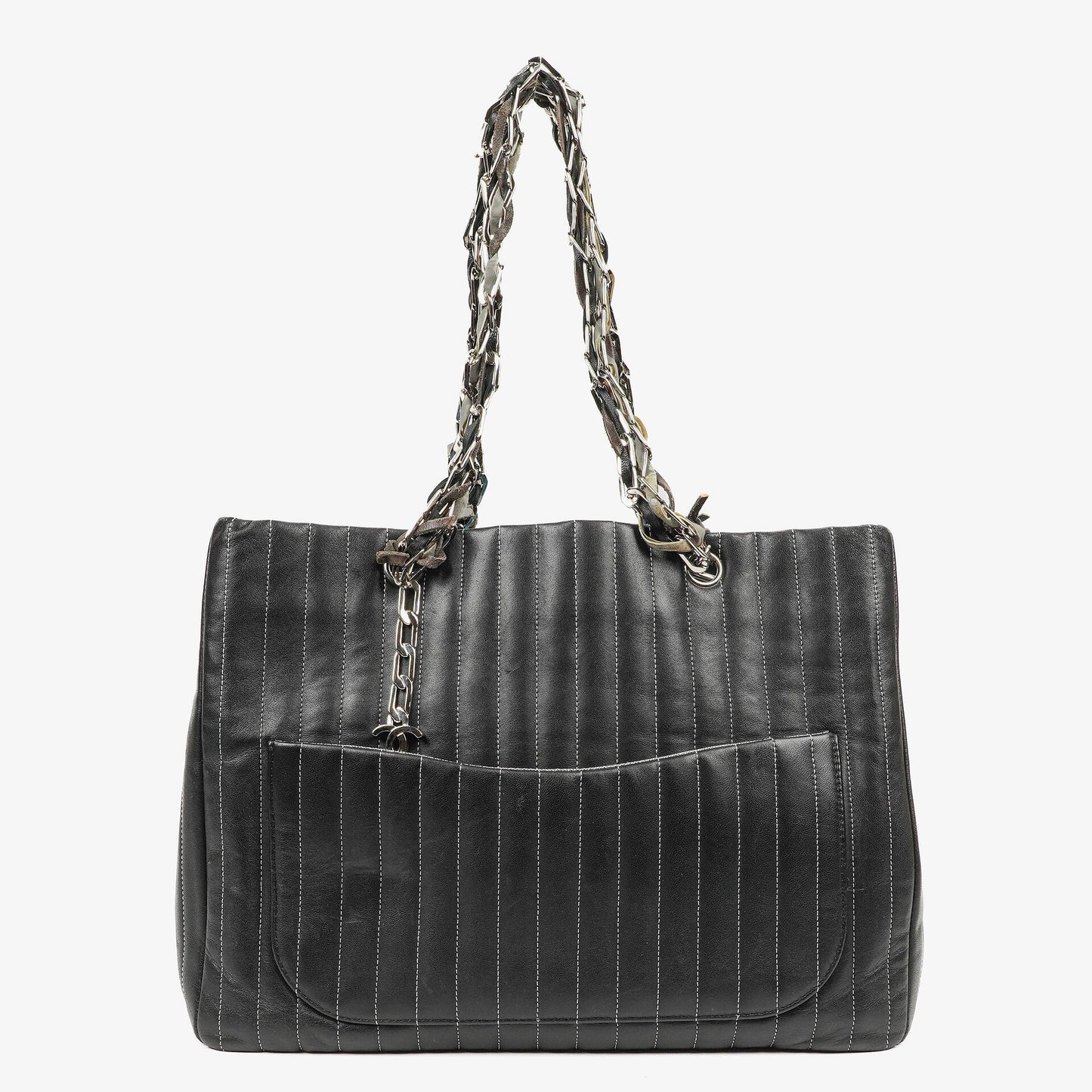 Chanel Large Mademoiselle Black Lambskin Vertical Quilted Tote Bag