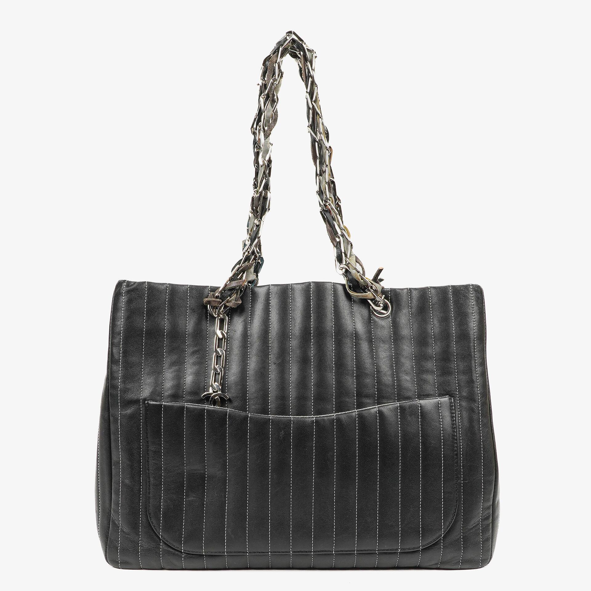 Chanel Large Mademoiselle Black Lambskin Vertical Quilted Tote Bag