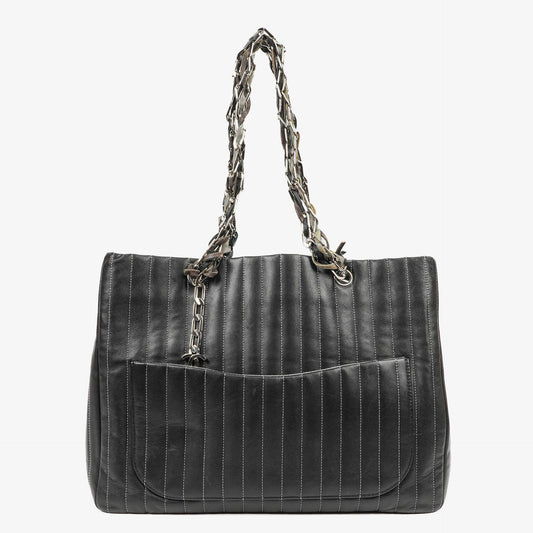 Chanel Large Mademoiselle Black Lambskin Vertical Quilted Tote Bag