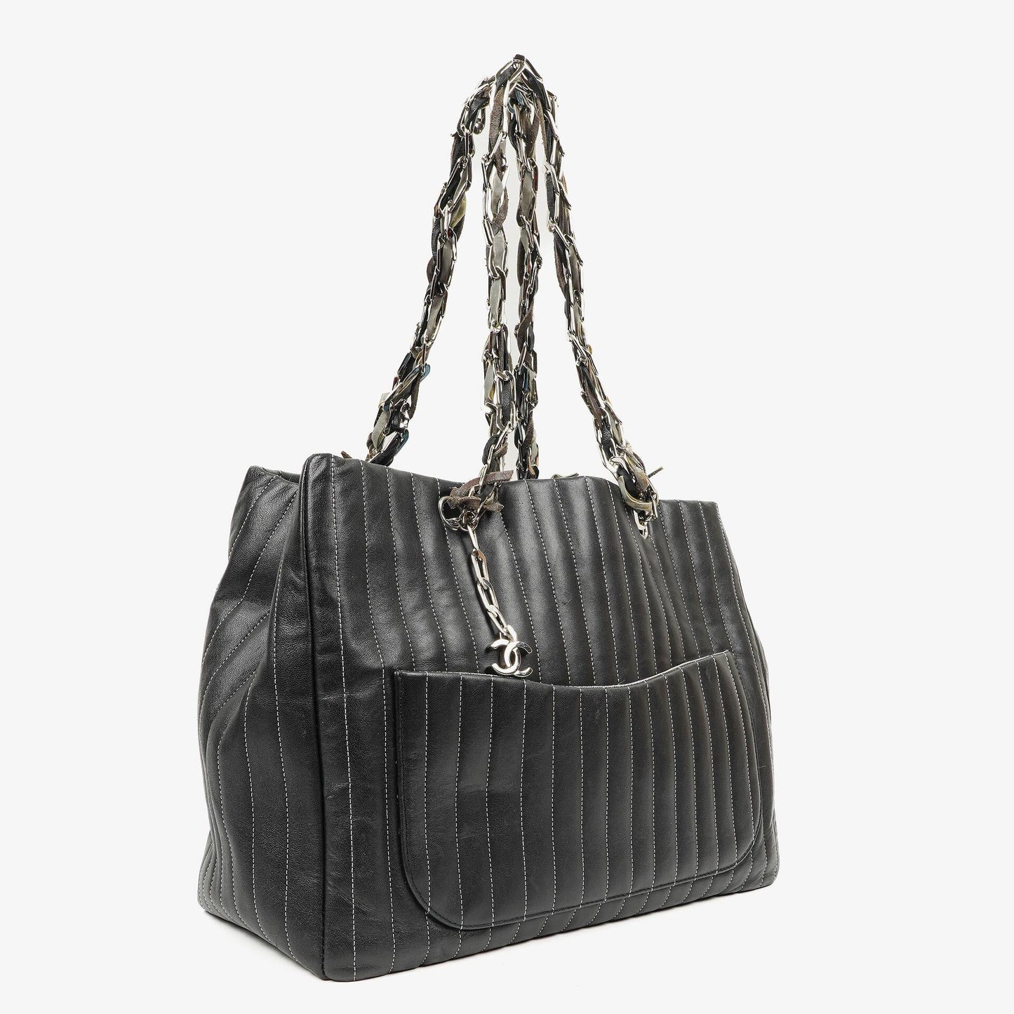 Chanel Large Mademoiselle Black Lambskin Vertical Quilted Tote Bag