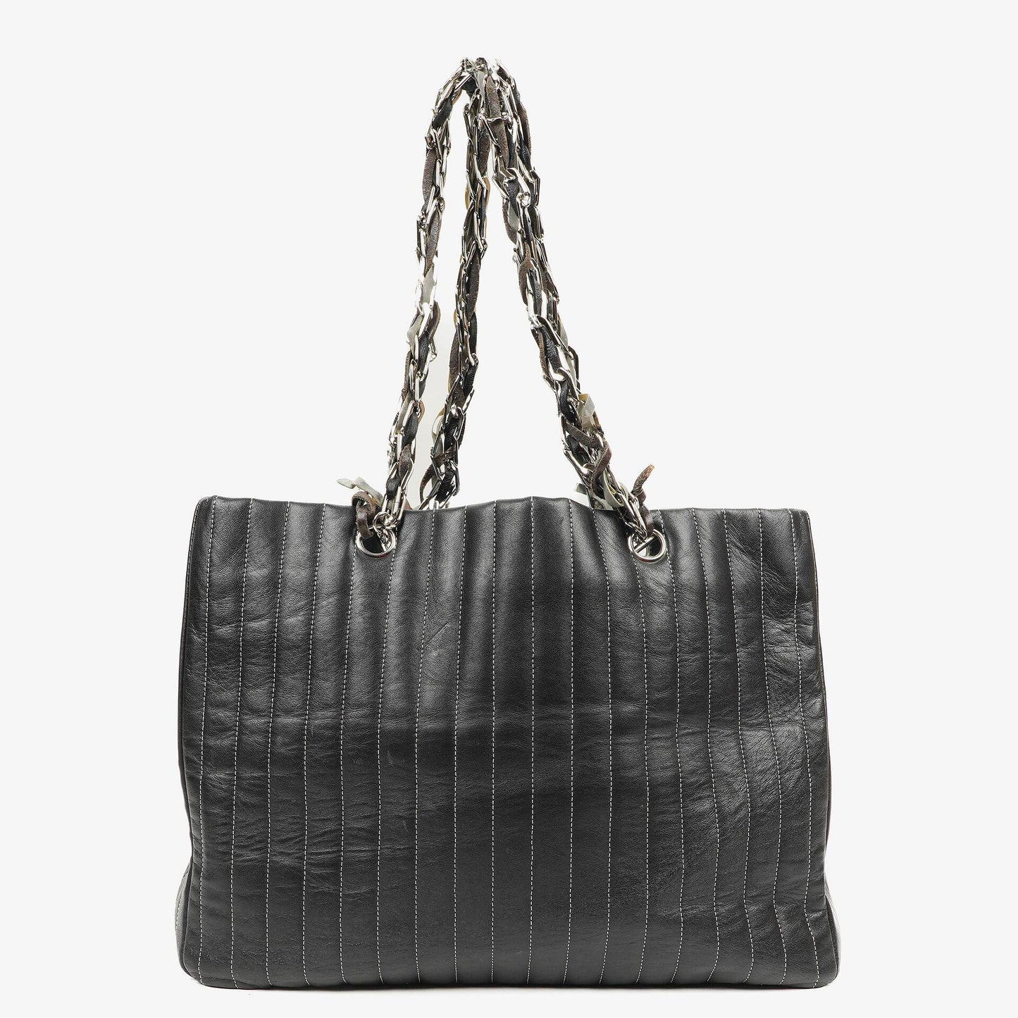 Chanel Large Mademoiselle Black Lambskin Vertical Quilted Tote Bag