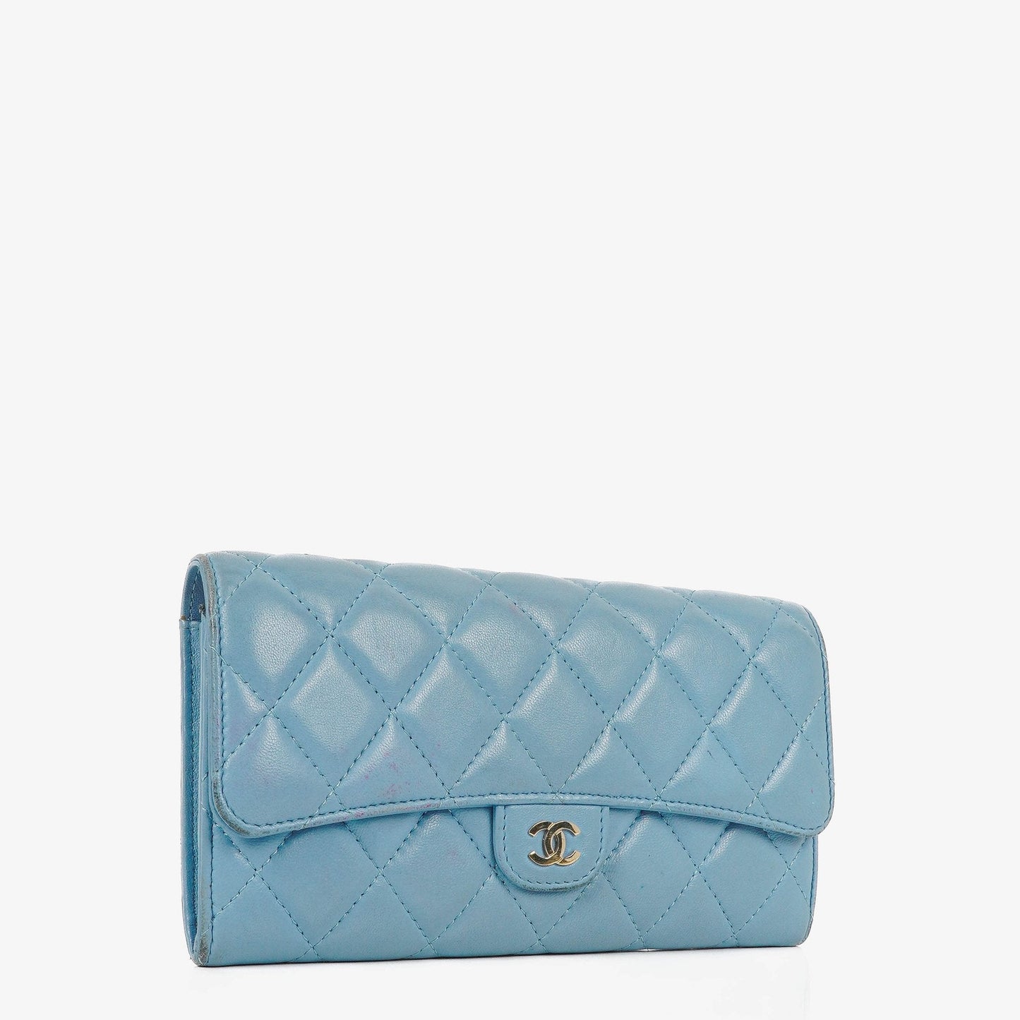 Chanel Large Quillted Lambskin Light Blue Flap Wallet
