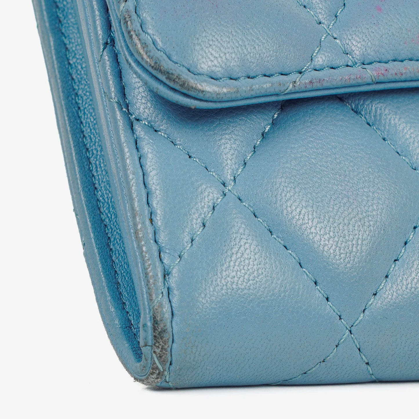 Chanel Large Quillted Lambskin Light Blue Flap Wallet