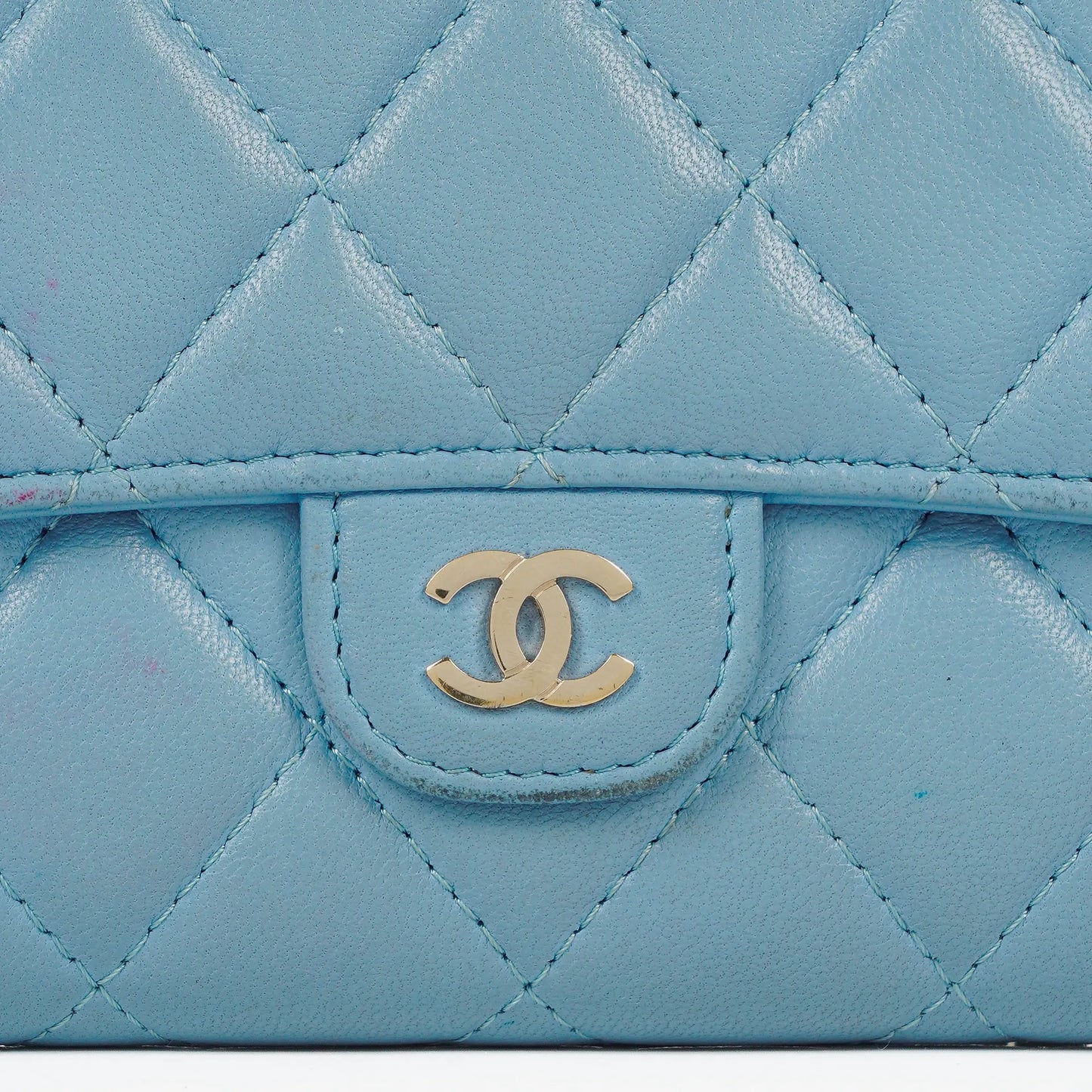 Chanel Large Quillted Lambskin Light Blue Flap Wallet