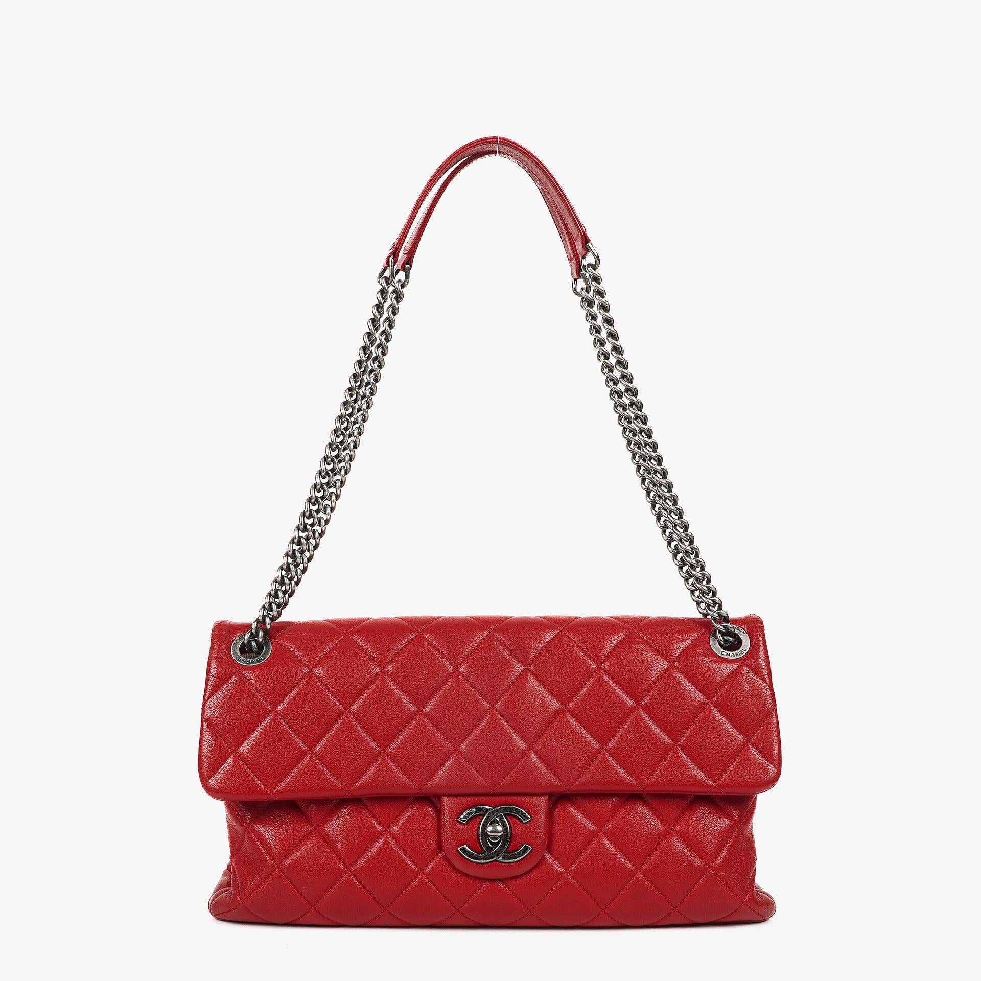 Chanel Large Simply CC Rue Cambon Red Shiny Calfskin Flap Bag