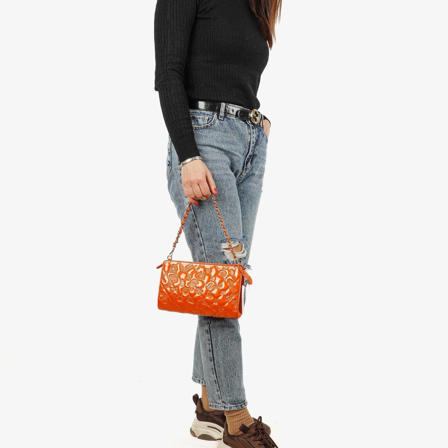 Chanel Lucky Charm Orange Patent Leather Pochatte