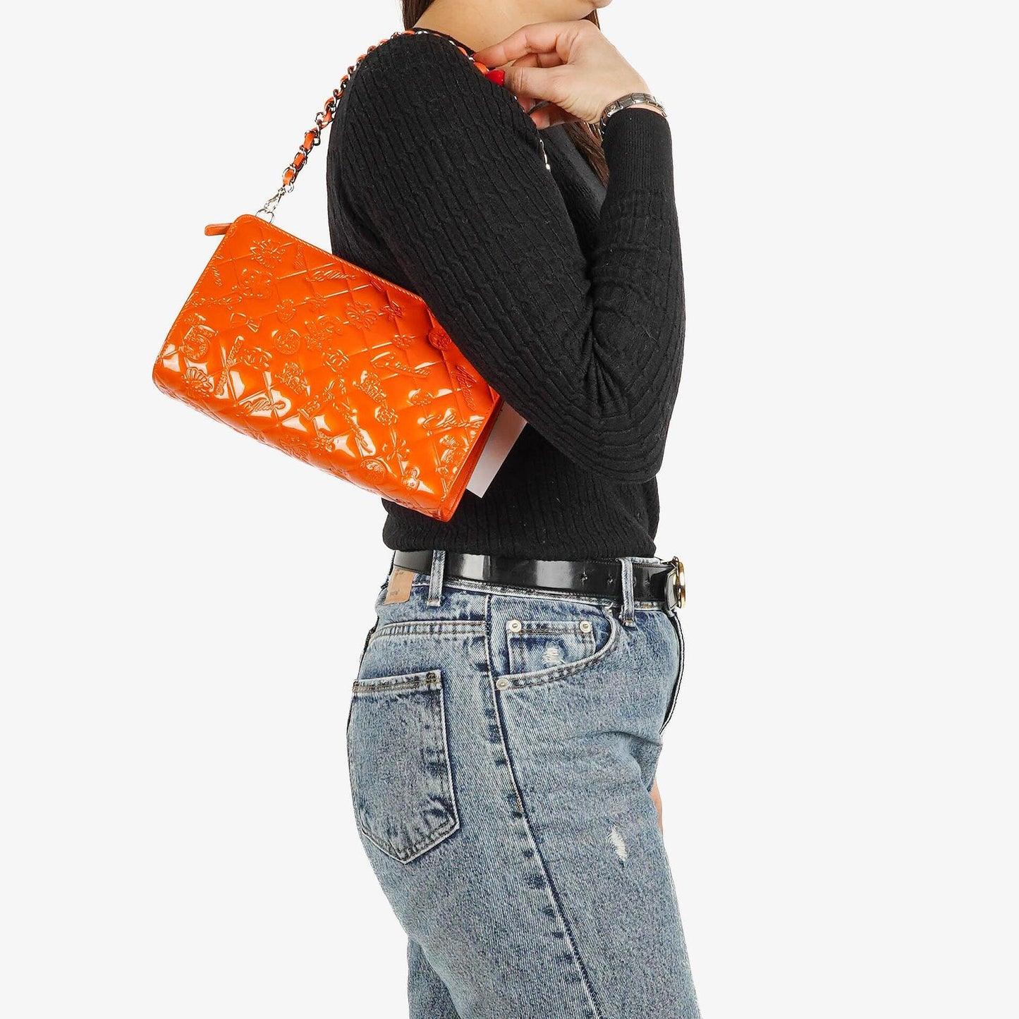 Chanel Lucky Charm Orange Patent Leather Pochatte