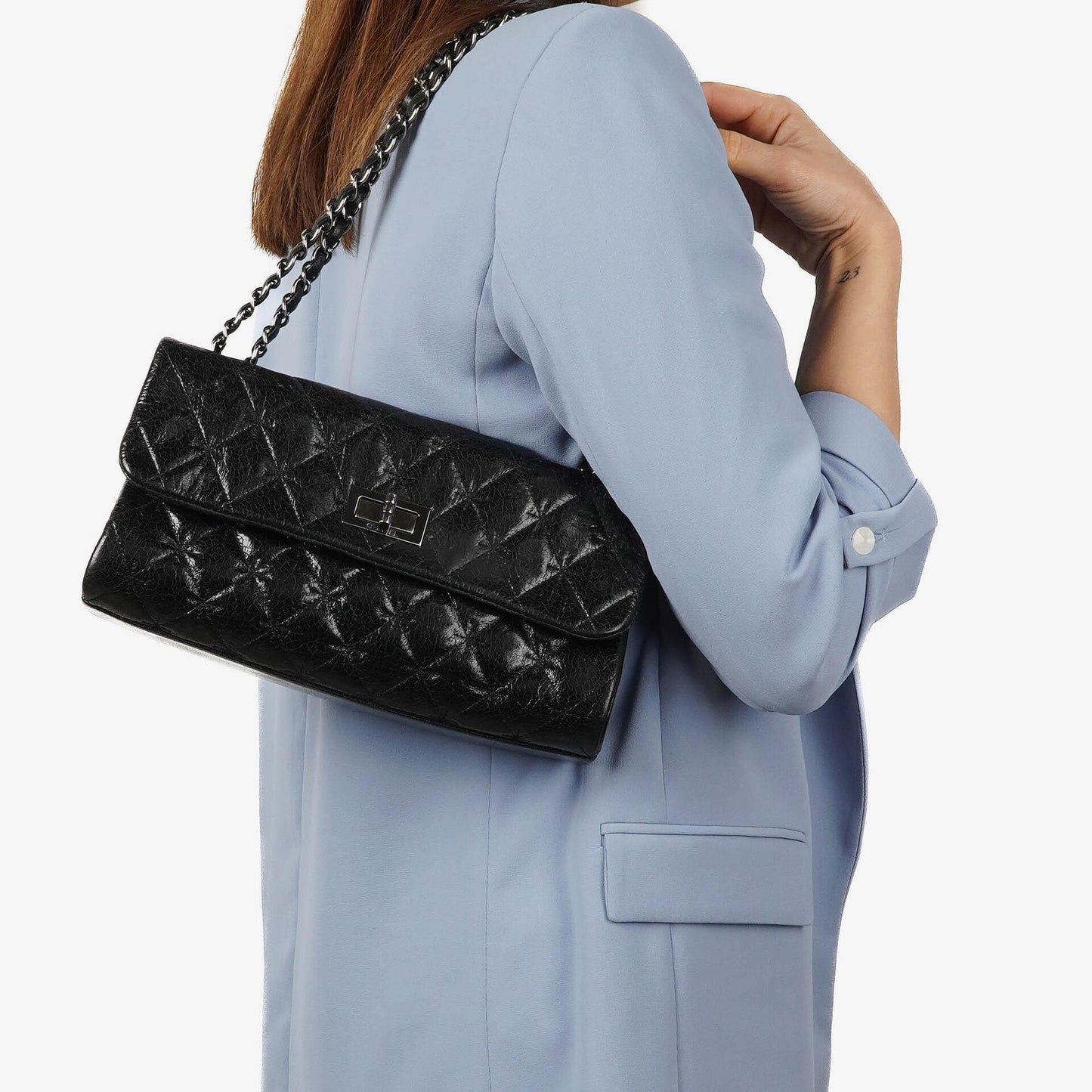 Chanel Mademoiselle Flap Bag In Glazed Crackled Calfskin And Silver-Tone Hardware