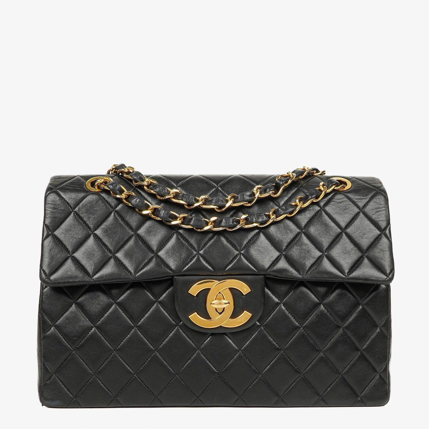 Chanel Maxi Jumbo CC Classic Single Flap Bag Black Quilted Lambskin 24K Gold-Plated Hardware