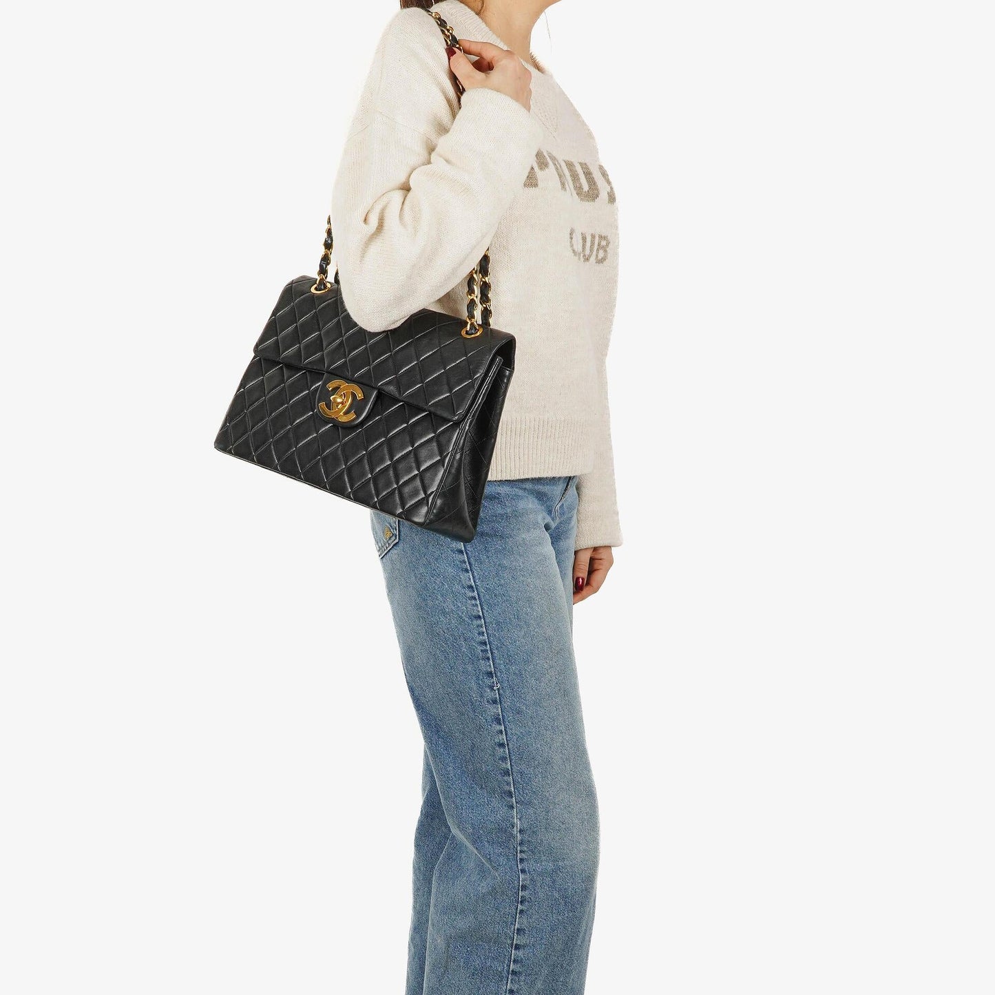 Chanel Maxi Jumbo CC Classic Single Flap Bag Black Quilted Lambskin 24K Gold-Plated Hardware