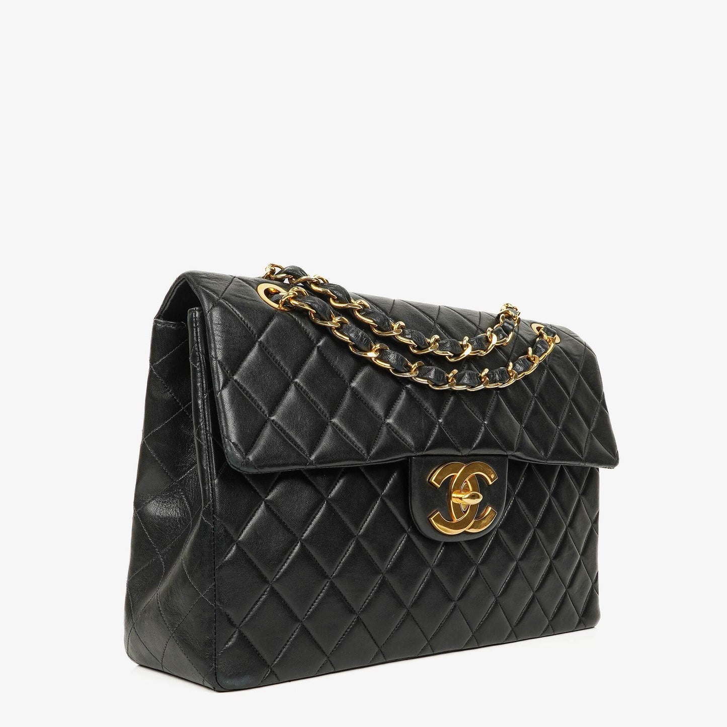 Chanel Maxi Jumbo CC Classic Single Flap Bag Black Quilted Lambskin 24K Gold-Plated Hardware