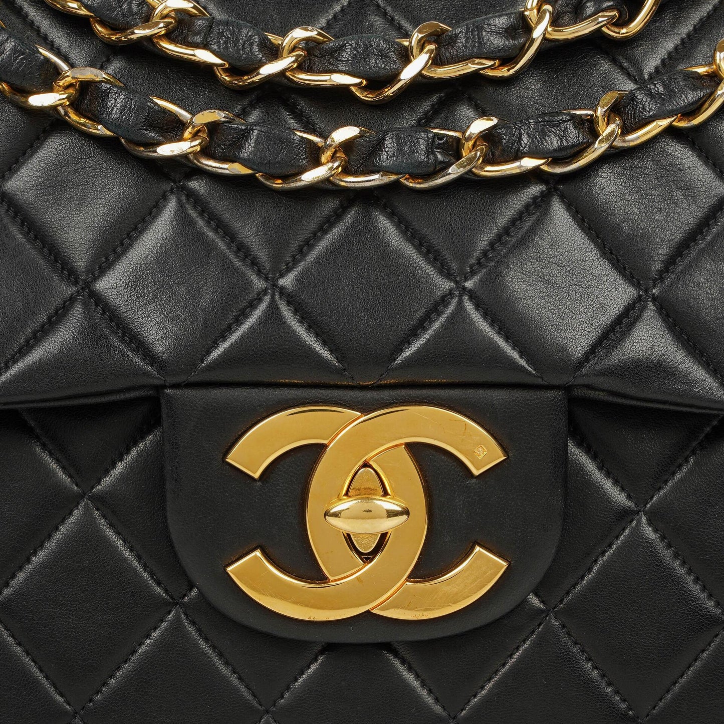 Chanel Maxi Jumbo CC Classic Single Flap Bag Black Quilted Lambskin 24K Gold-Plated Hardware