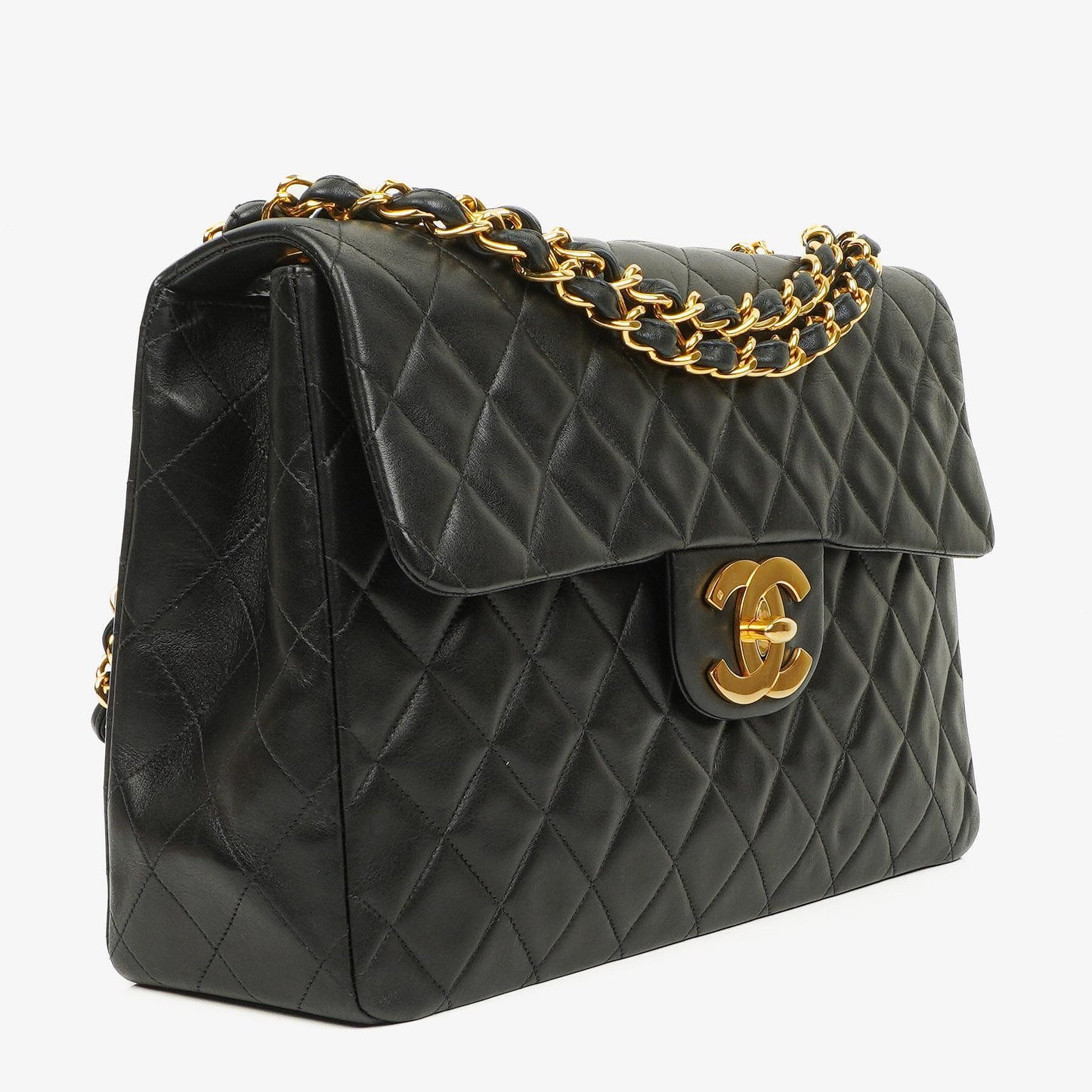 Chanel Maxi Jumbo Classic Single Flap Bag Black Quilted Lambskin 24K Gold-Plated Hardware