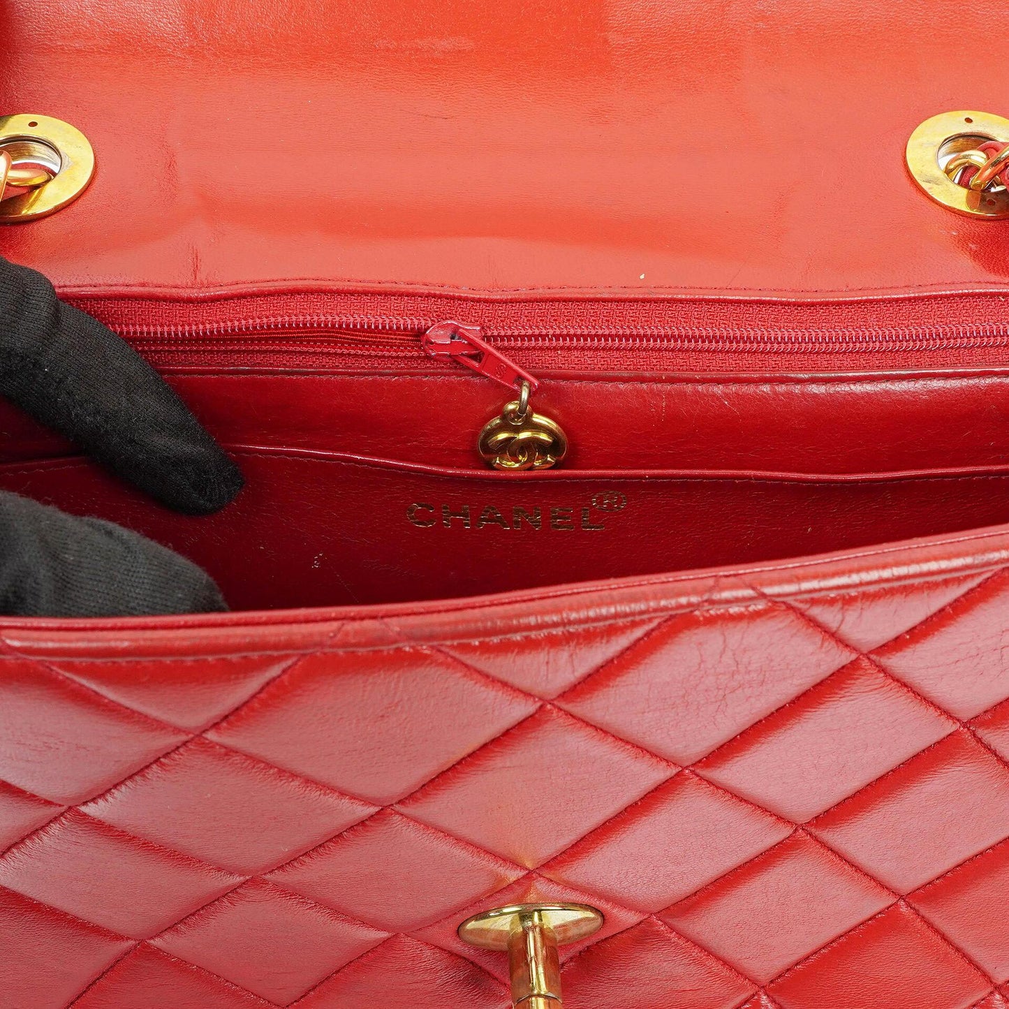 Chanel Maxi Logo Flap Bag in Red Quilted Lambskin and 24k Gold Plated Hardware
