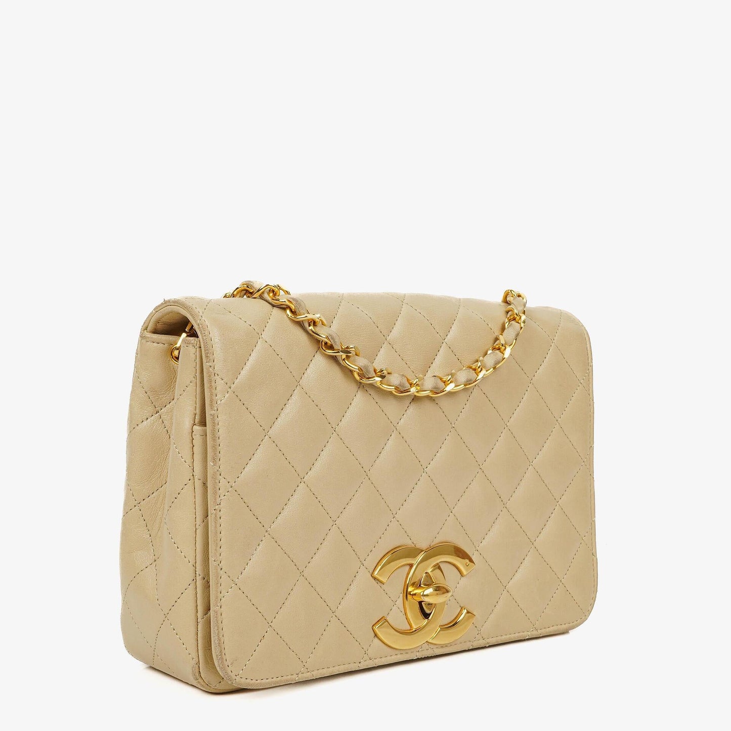 Chanel Maxi Logo Full Flap Bag Beige Quilted Leather With 24K Gold-Plated Hardware