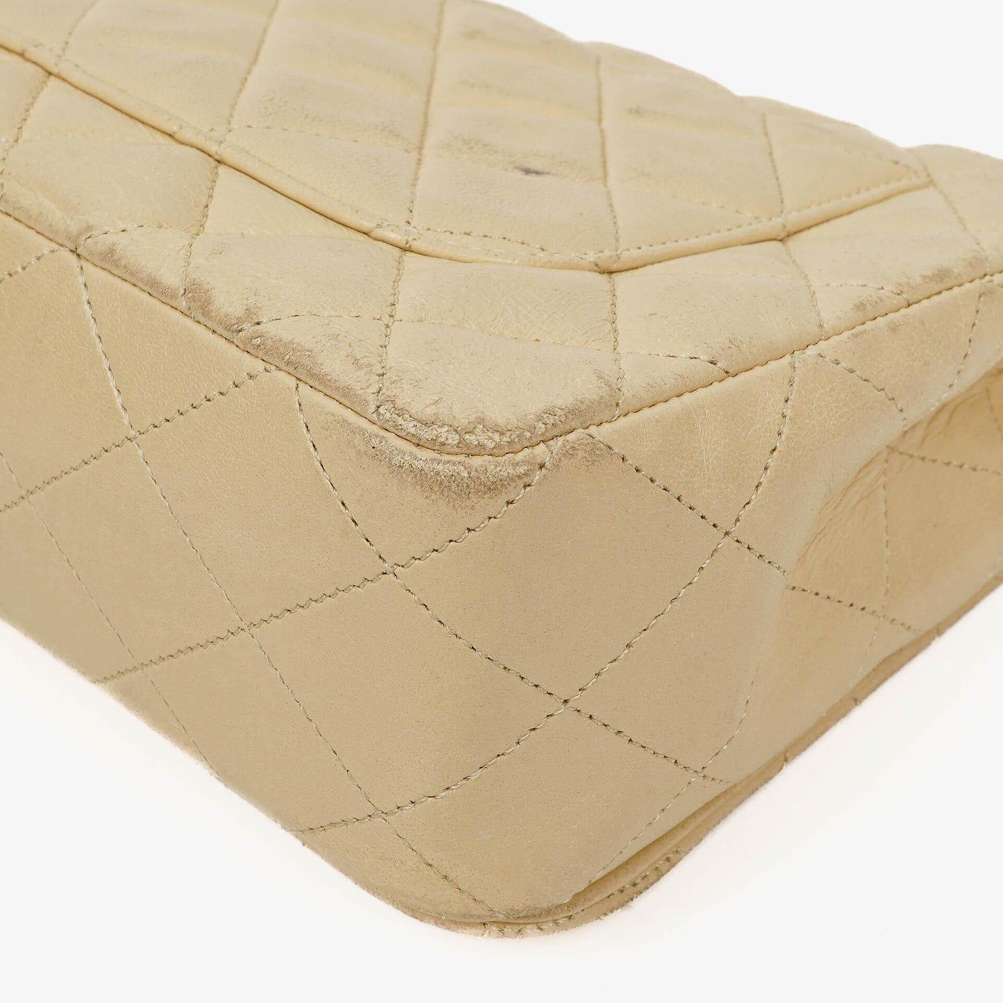 Chanel Maxi Logo Full Flap Bag Beige Quilted Leather With 24K Gold-Plated Hardware