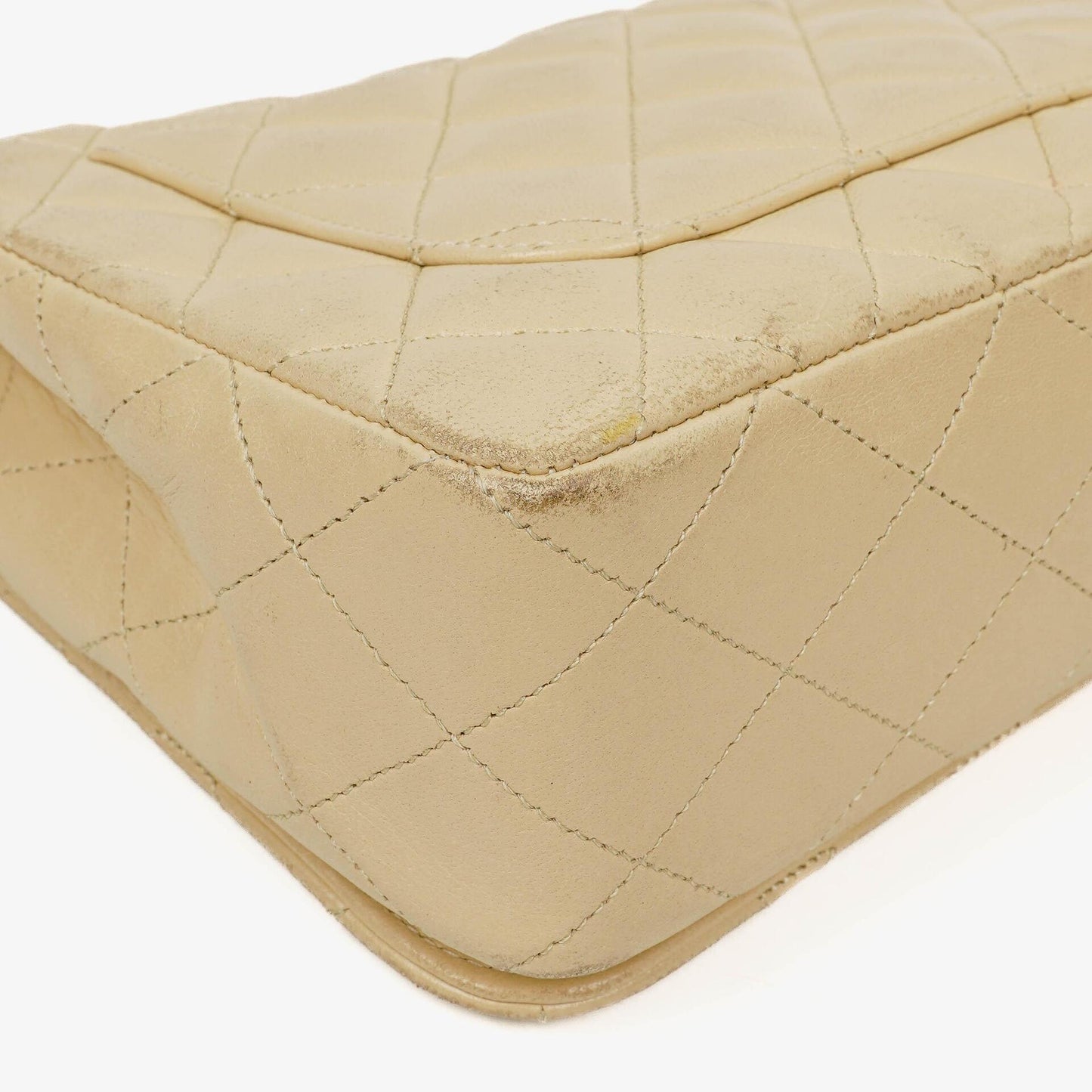 Chanel Maxi Logo Full Flap Bag Beige Quilted Leather With 24K Gold-Plated Hardware
