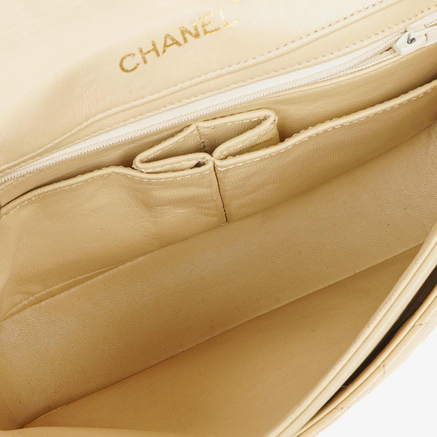 Chanel Maxi Logo Full Flap Bag Beige Quilted Leather With 24K Gold-Plated Hardware