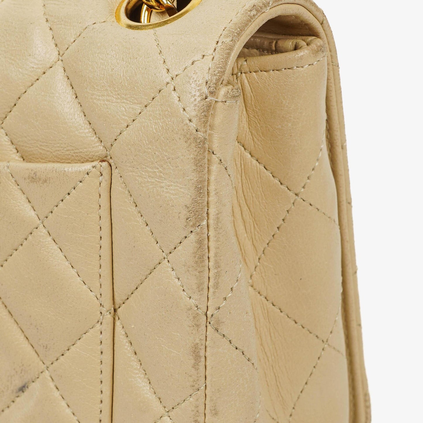 Chanel Maxi Logo Full Flap Bag Beige Quilted Leather With 24K Gold-Plated Hardware