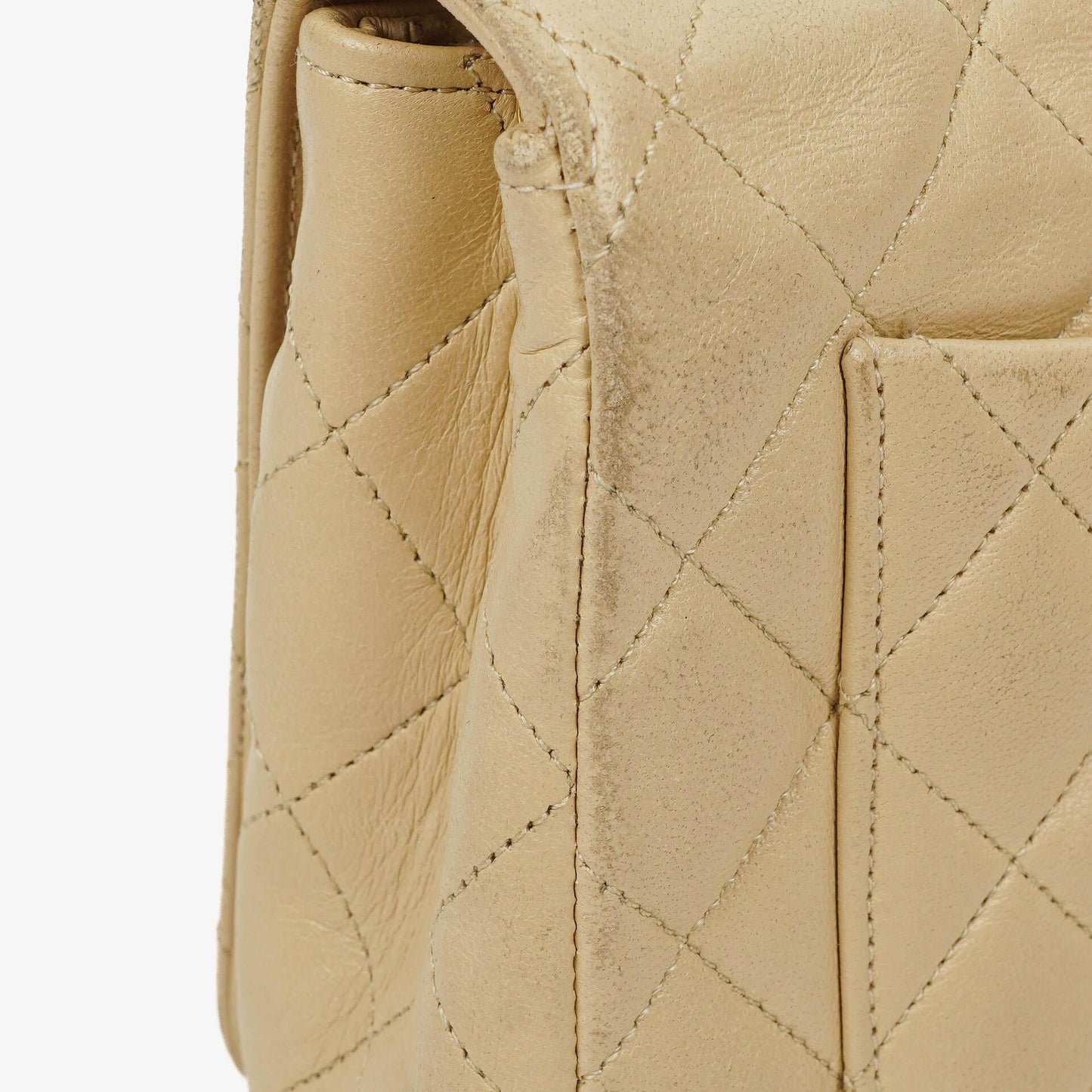 Chanel Maxi Logo Full Flap Bag Beige Quilted Leather With 24K Gold-Plated Hardware