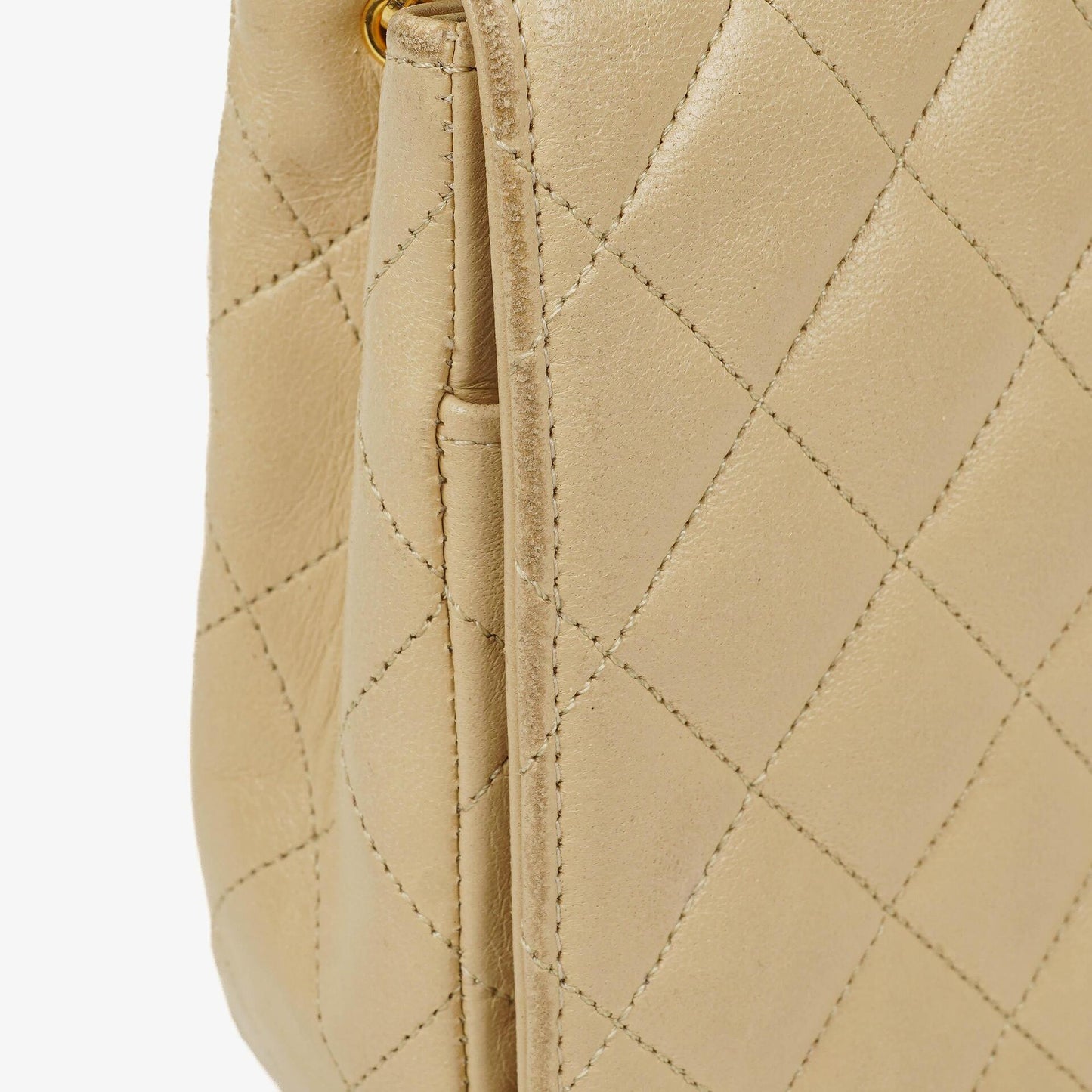 Chanel Maxi Logo Full Flap Bag Beige Quilted Leather With 24K Gold-Plated Hardware