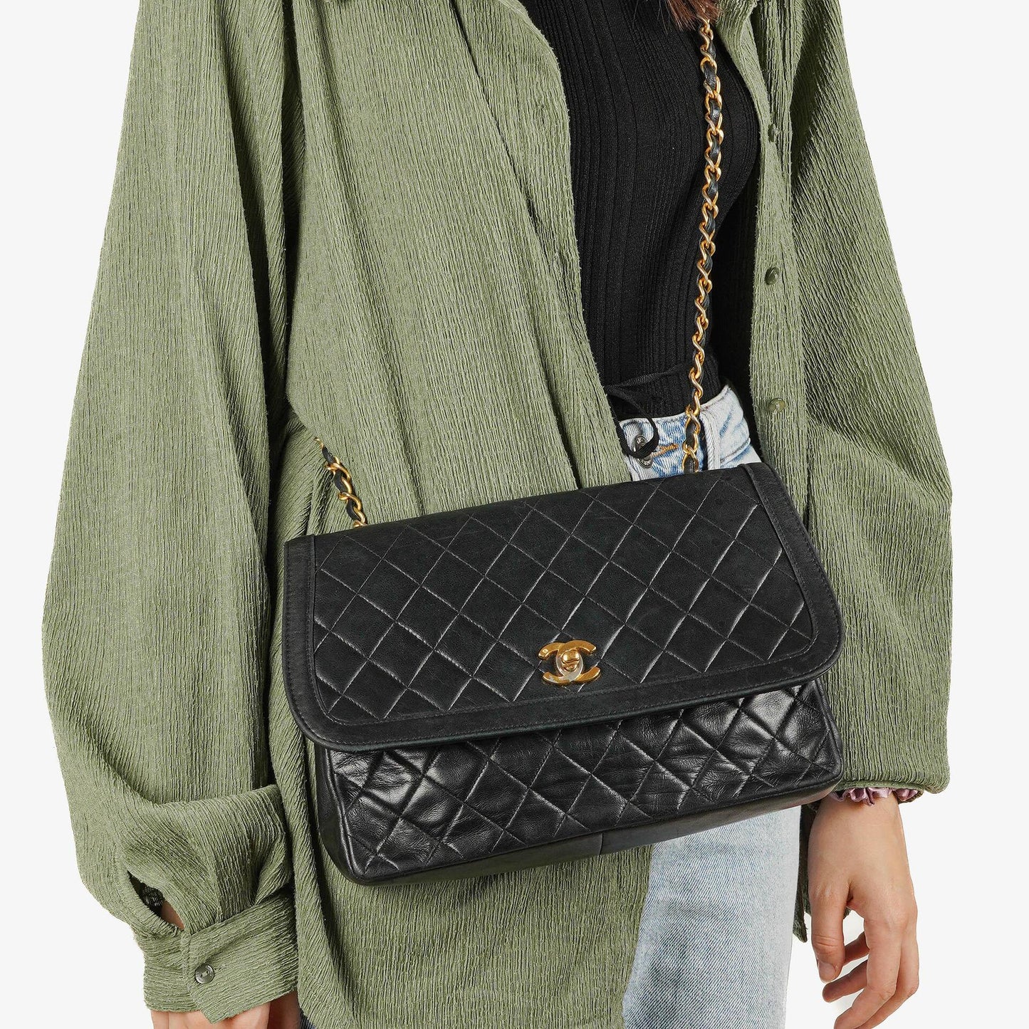 Chanel Medium Black Lambskin Quilted Single Flap Bag 24K Gold-Plated Hardware