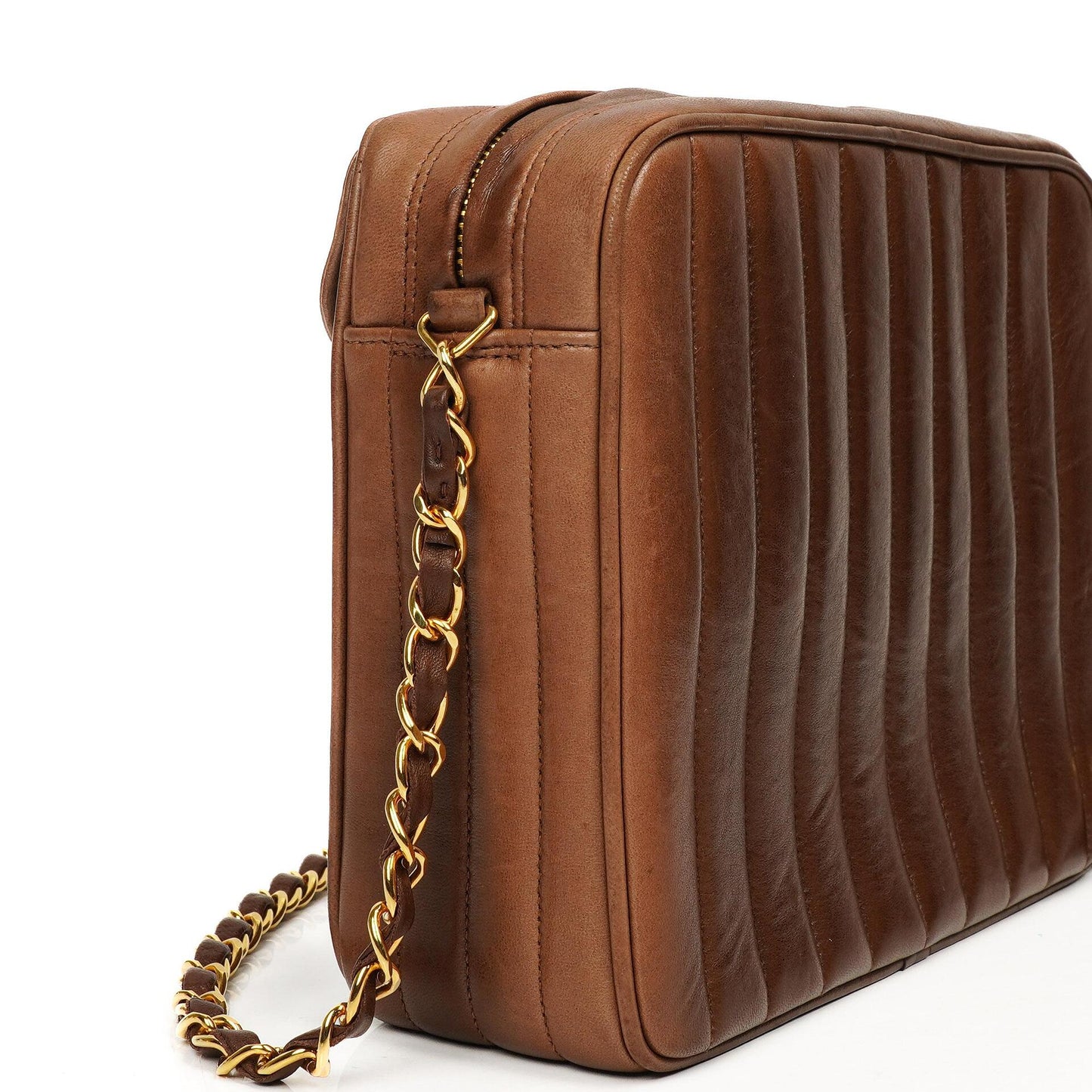 Chanel Medium Camera Tassel Brown Vertical Quilted Lambskin CC Flap Shoulder Bag 24K Gold-Plated Hardware, 1994-1996