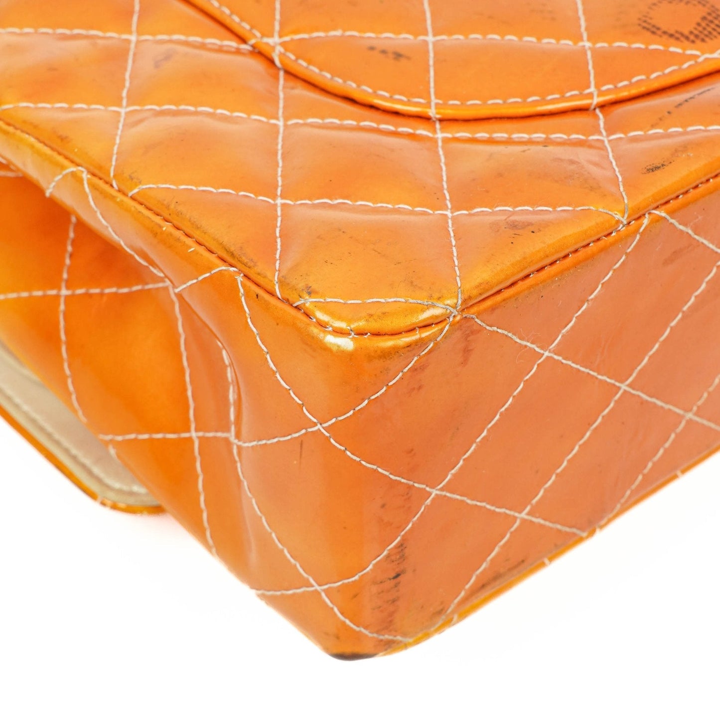 Chanel Medium Clasic Double Flap Orange Patent Quilted Leather With Silver-tone Hardware