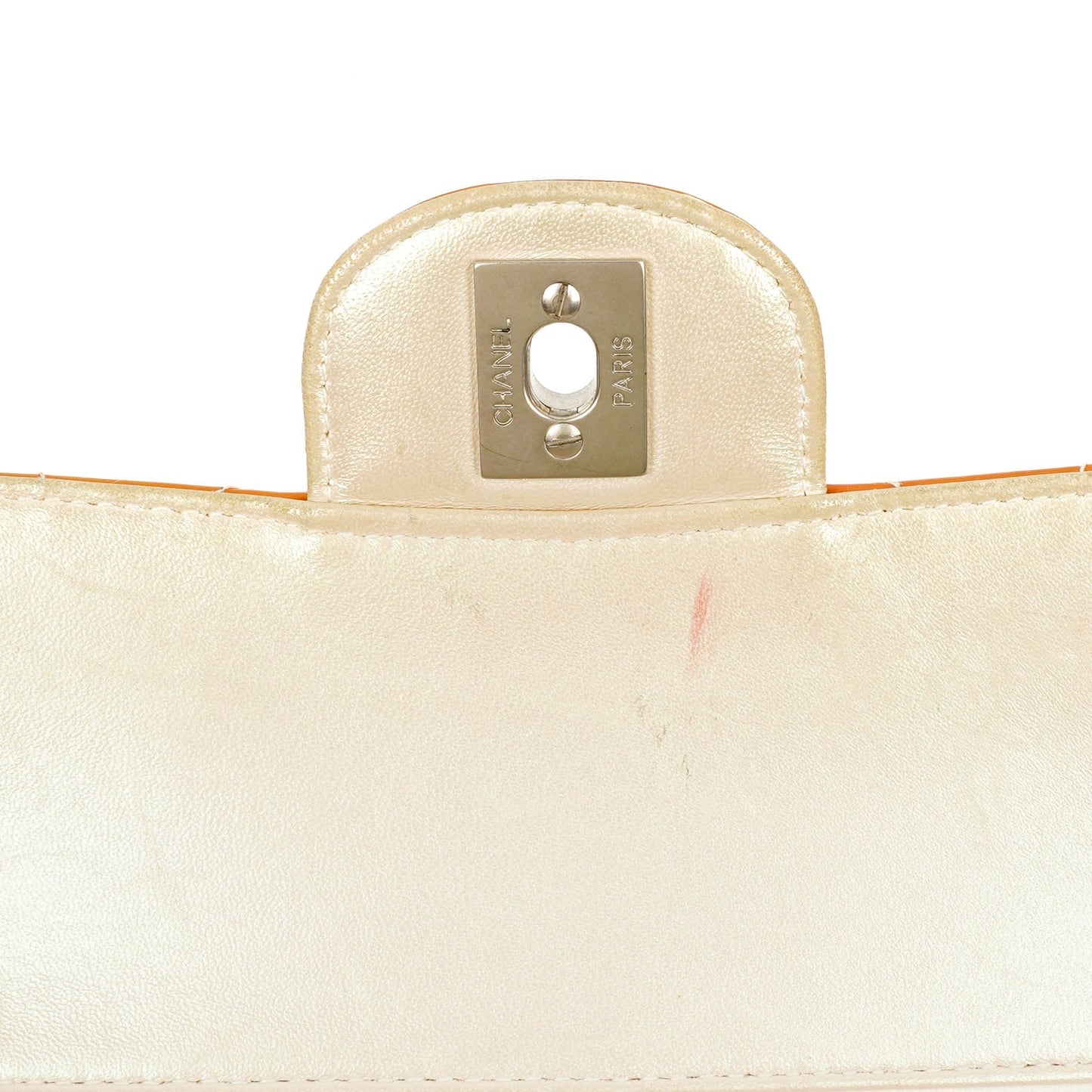 Chanel Medium Clasic Double Flap Orange Patent Quilted Leather With Silver-tone Hardware