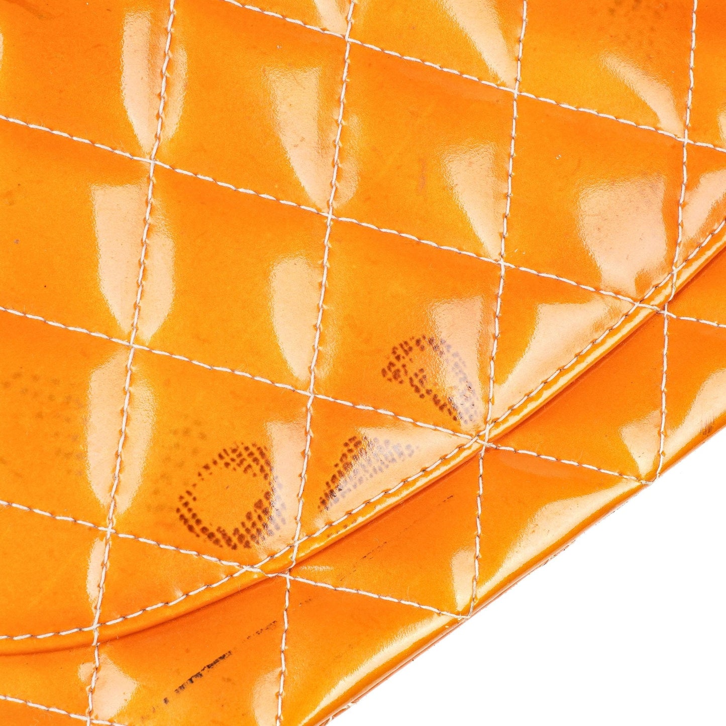 Chanel Medium Clasic Double Flap Orange Patent Quilted Leather With Silver-tone Hardware